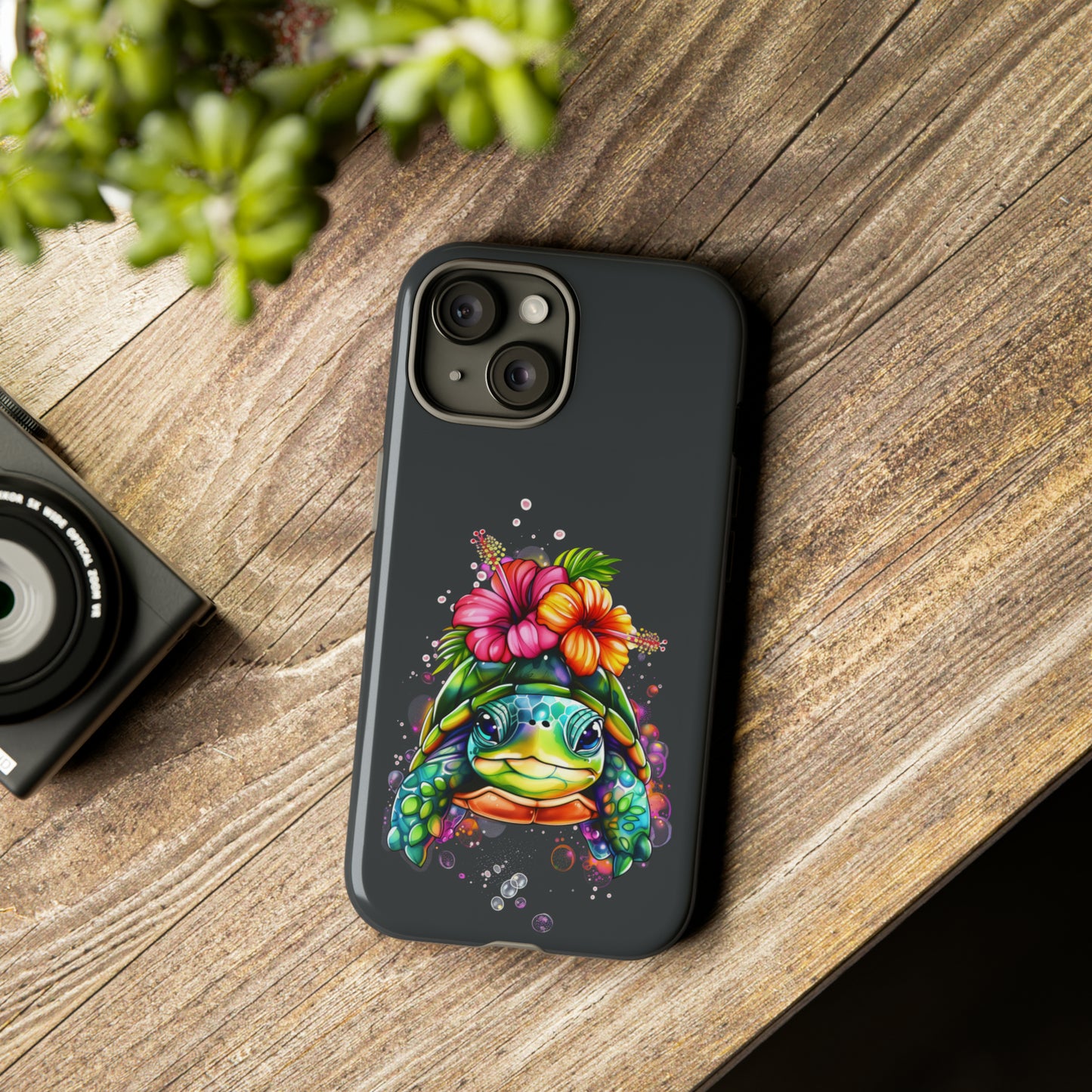Color Splash Turtle Hawaiian Phone Case, Tropical, Hibiscus, Wireless Compatible, Protective Cell Phone Case for iPhone, Samsung, Pixel