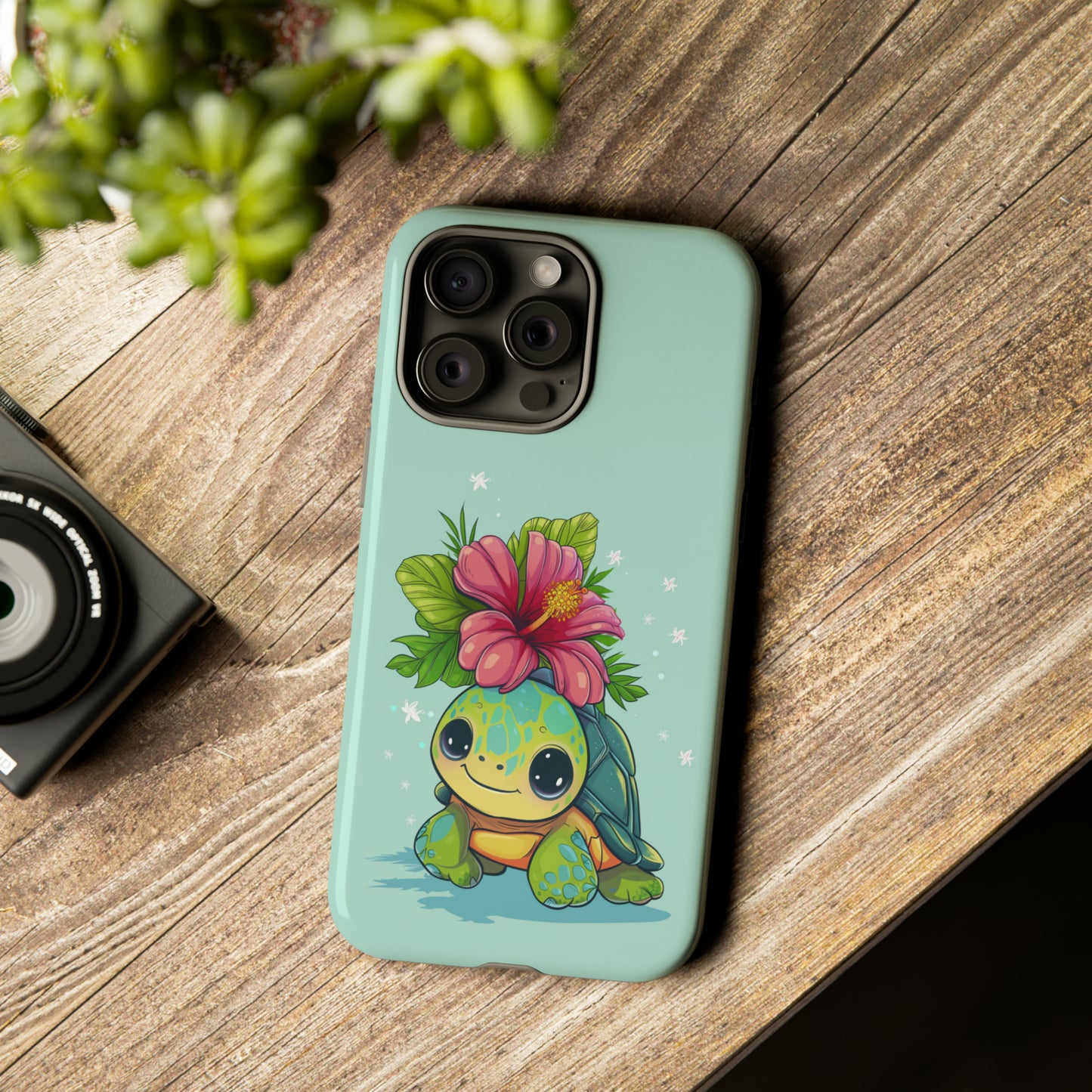 Cute Turtle Hawaiian Phone Case, Tropical, Hibiscus, Wireless Compatible, Protective Cell Phone Case for iPhone, Samsung, Pixel phones