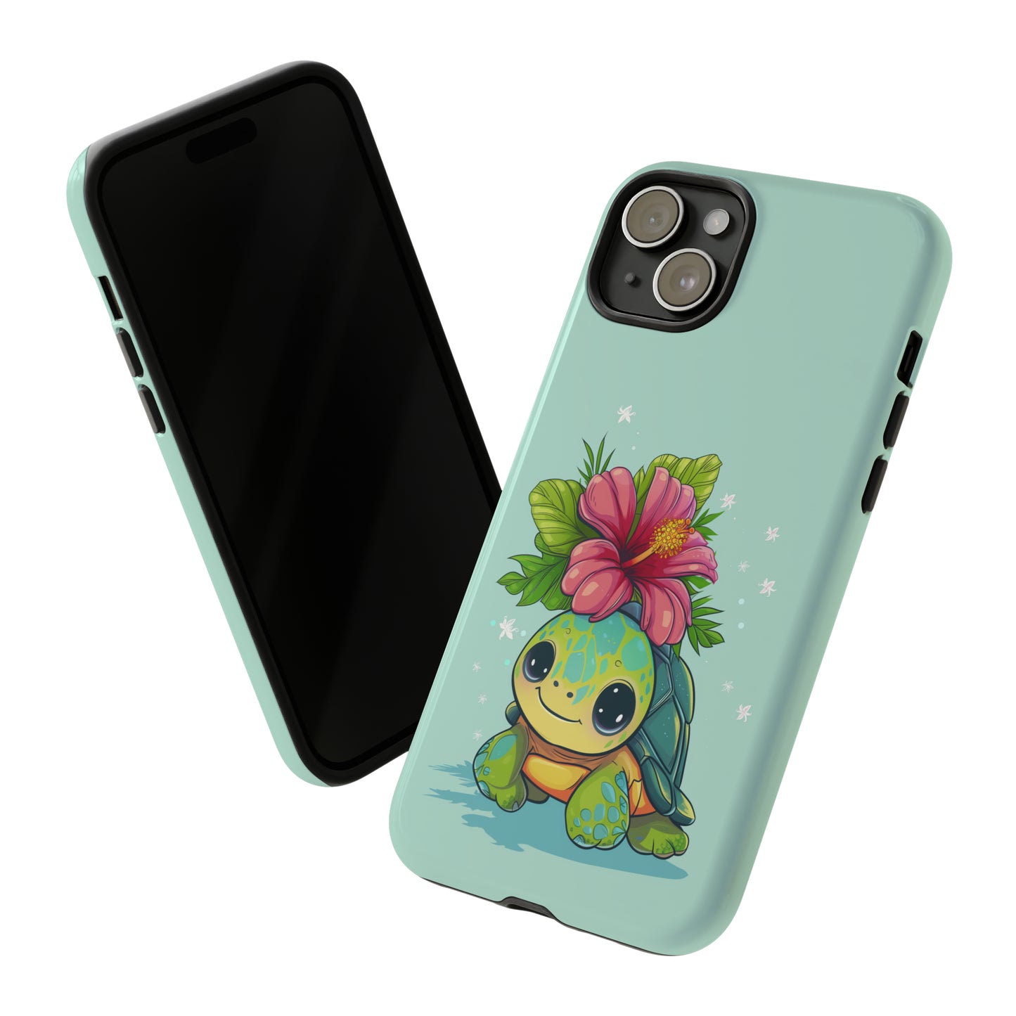 Cute Turtle Hawaiian Phone Case, Tropical, Hibiscus, Wireless Compatible, Protective Cell Phone Case for iPhone, Samsung, Pixel phones