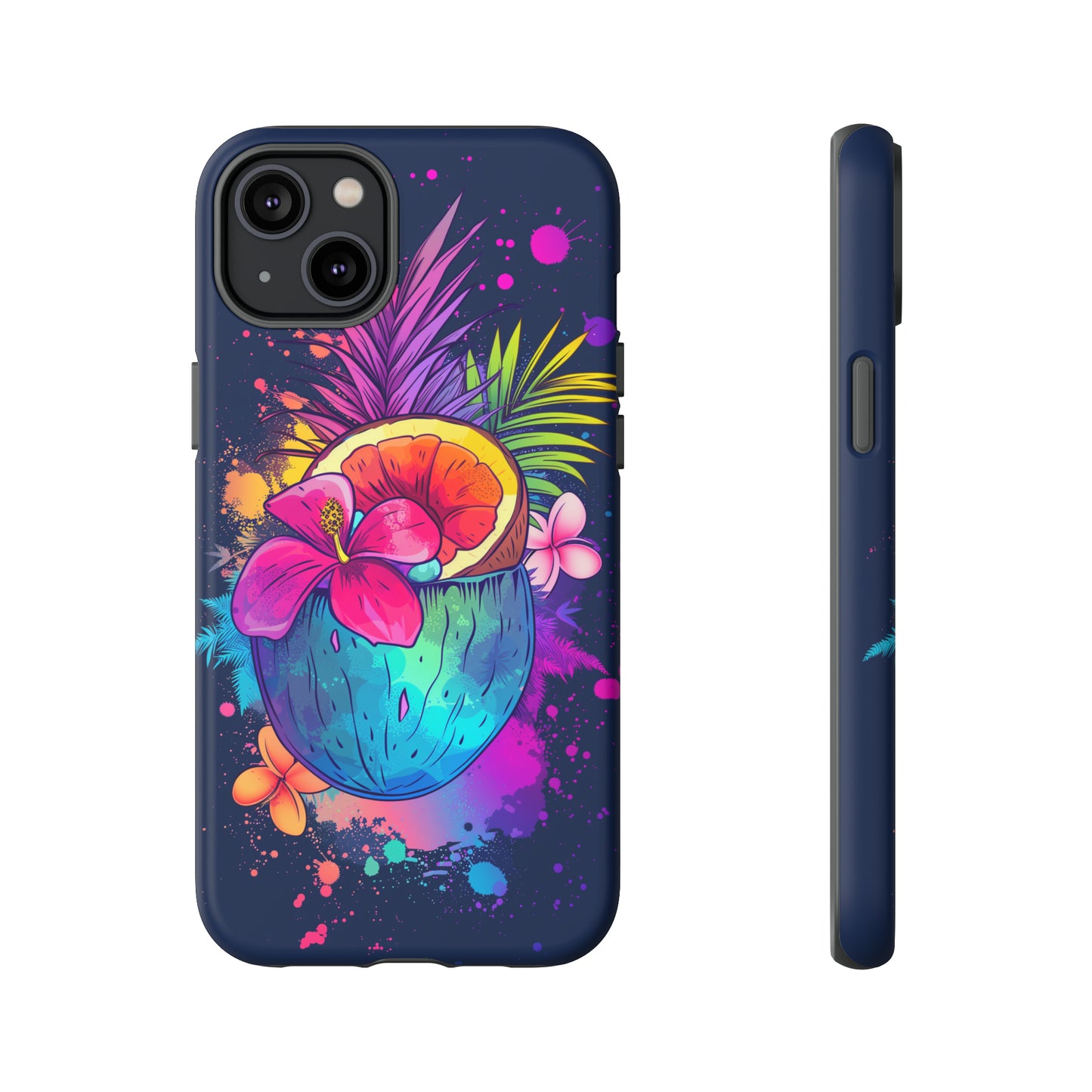 Coconut Dark Colorful Hawaiian Tropical Phone Case, Island Tropics, Wireless Compatible, Protective Cell Phone Case iPhone, Samsung, Pixel