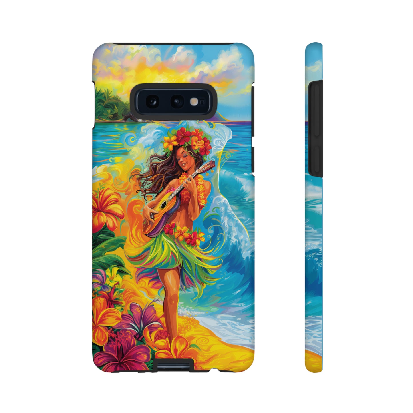 Ukulele Hula Girl Hawaiian Phone Case, Tropical, Hibiscus, Wireless Compatible, Protective Cell Phone Case for iPhone, Samsung, Pixel phones