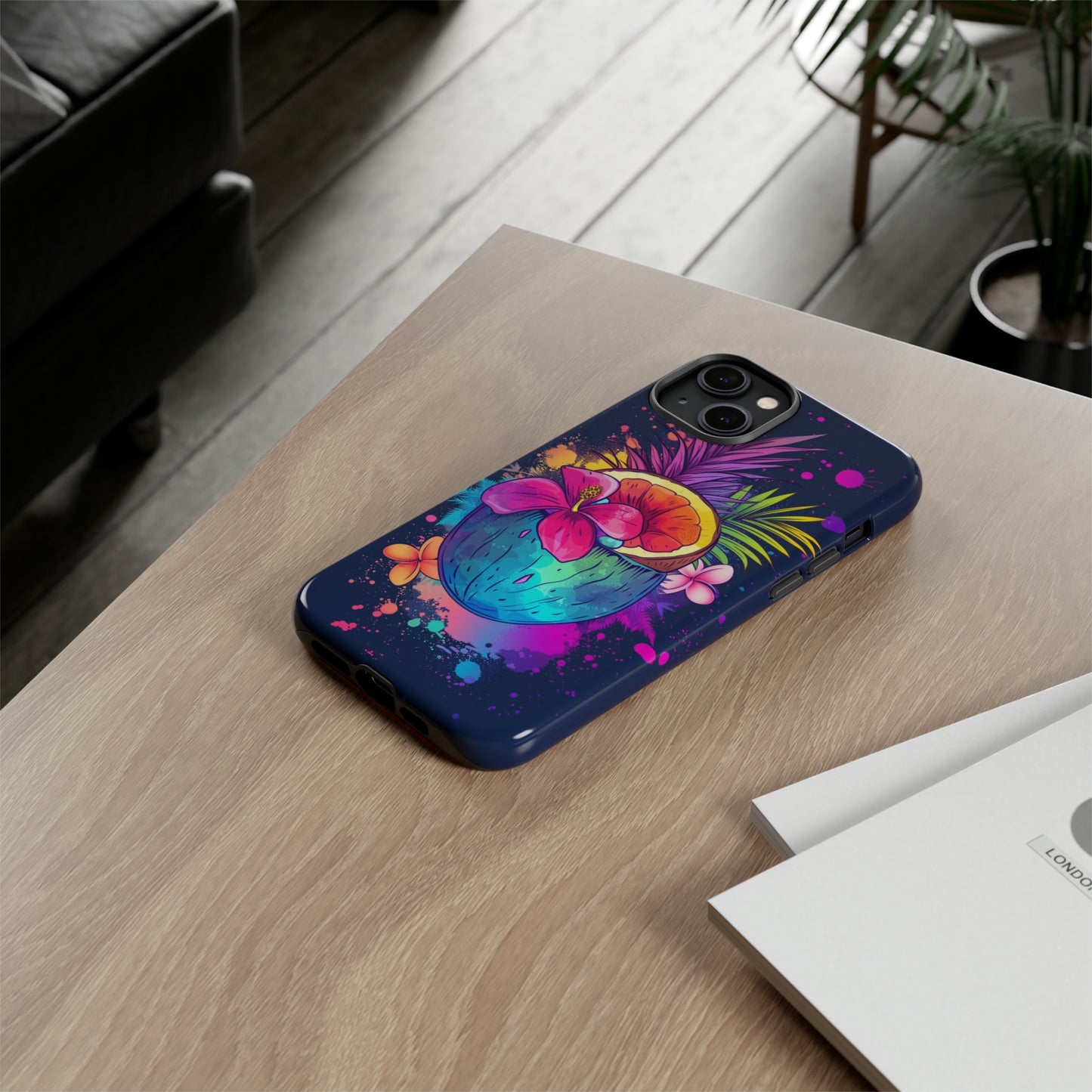 Coconut Dark Colorful Hawaiian Tropical Phone Case, Island Tropics, Wireless Compatible, Protective Cell Phone Case iPhone, Samsung, Pixel