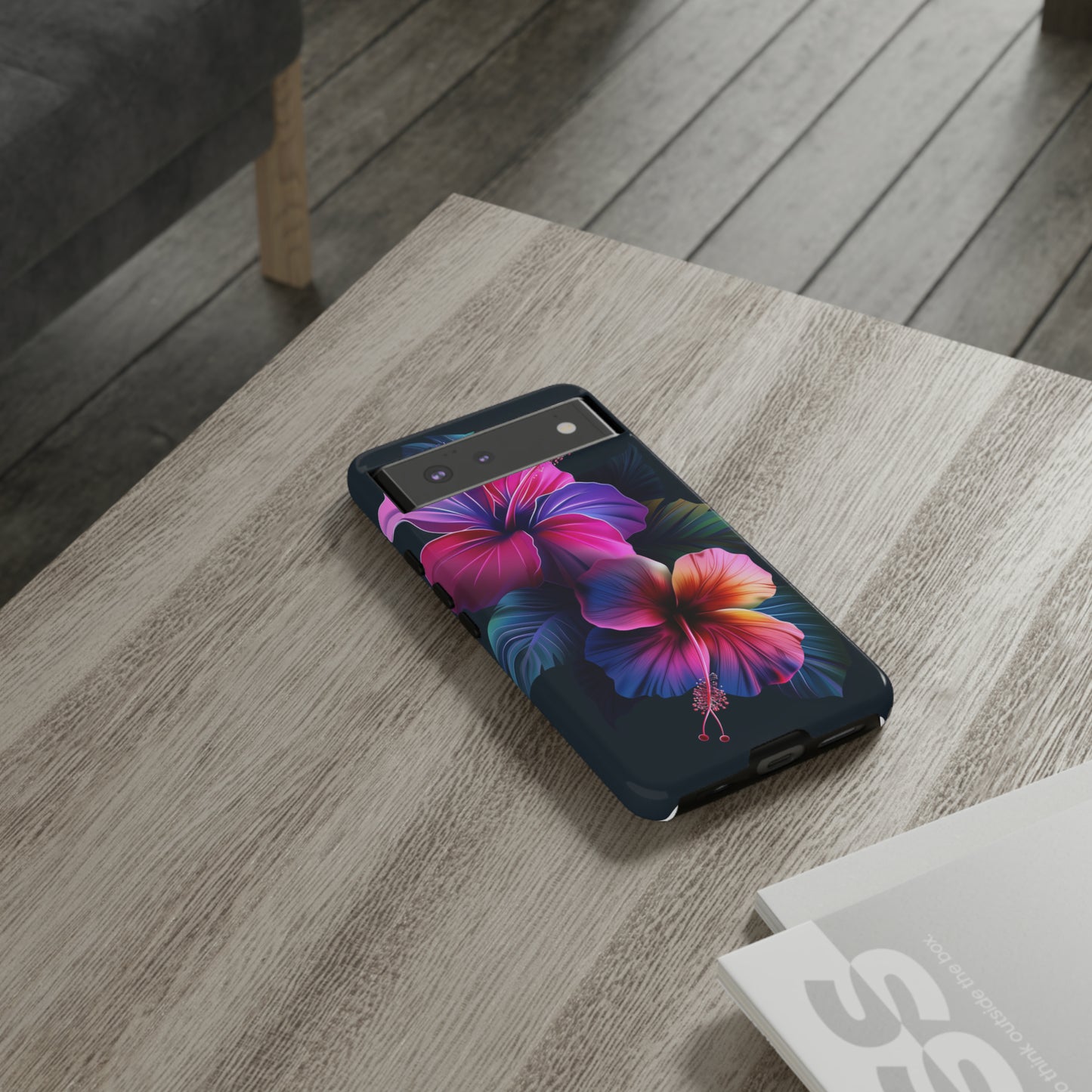 Hibiscus Neon Dark Hawaiian Tropical Phone Case, 808, Island Tropics, Wireless Compatible, Protective Cell Phone Case iPhone, Samsung, Pixel