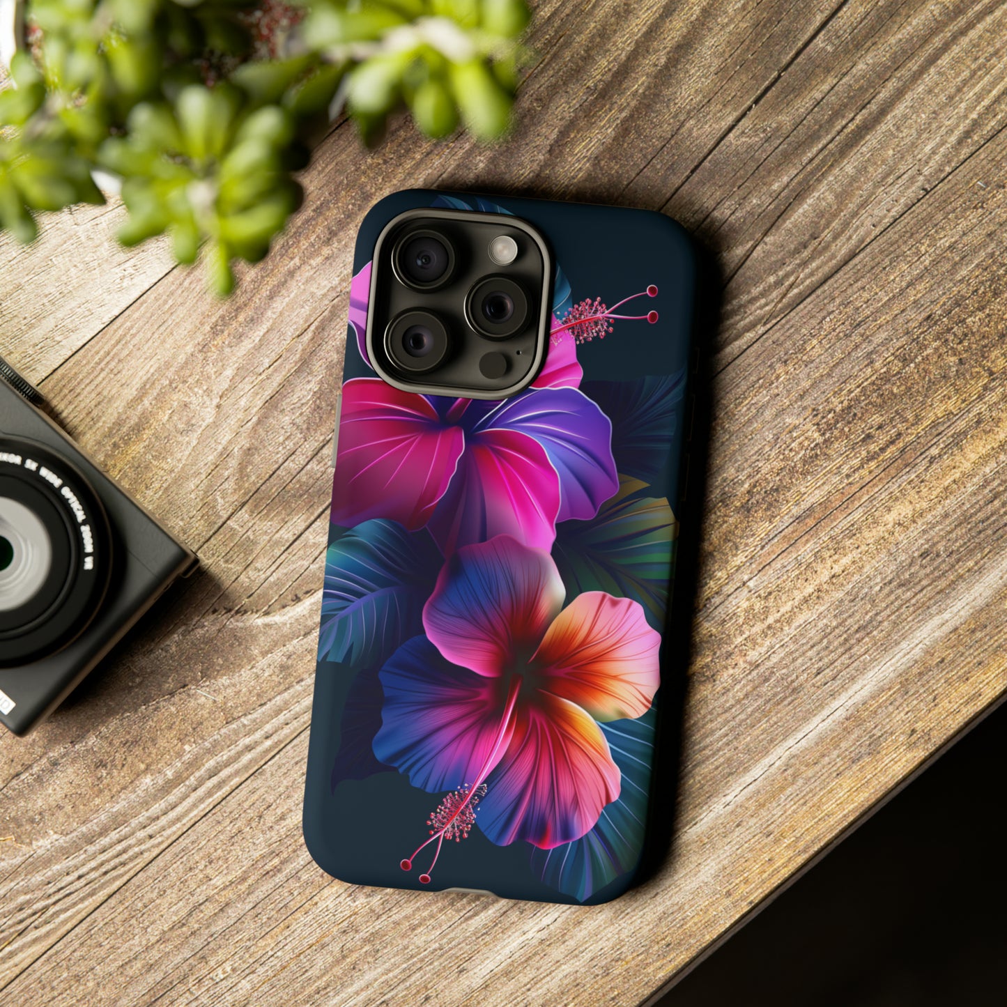 Hibiscus Neon Dark Hawaiian Tropical Phone Case, 808, Island Tropics, Wireless Compatible, Protective Cell Phone Case iPhone, Samsung, Pixel