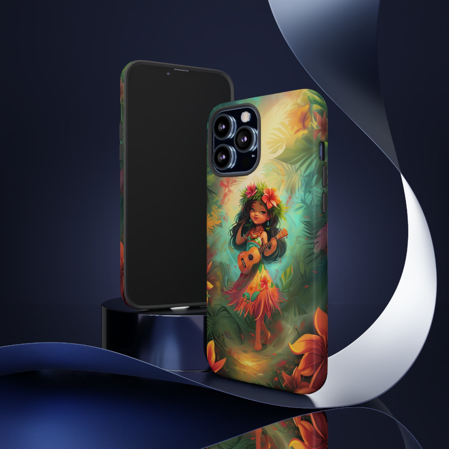 Cute Hula Girl Ukulele Hawaiian Phone Case, Tropical, Hibiscus, Wireless Compatible, Protective Cell Phone Case for iPhone, Samsung, Pixel