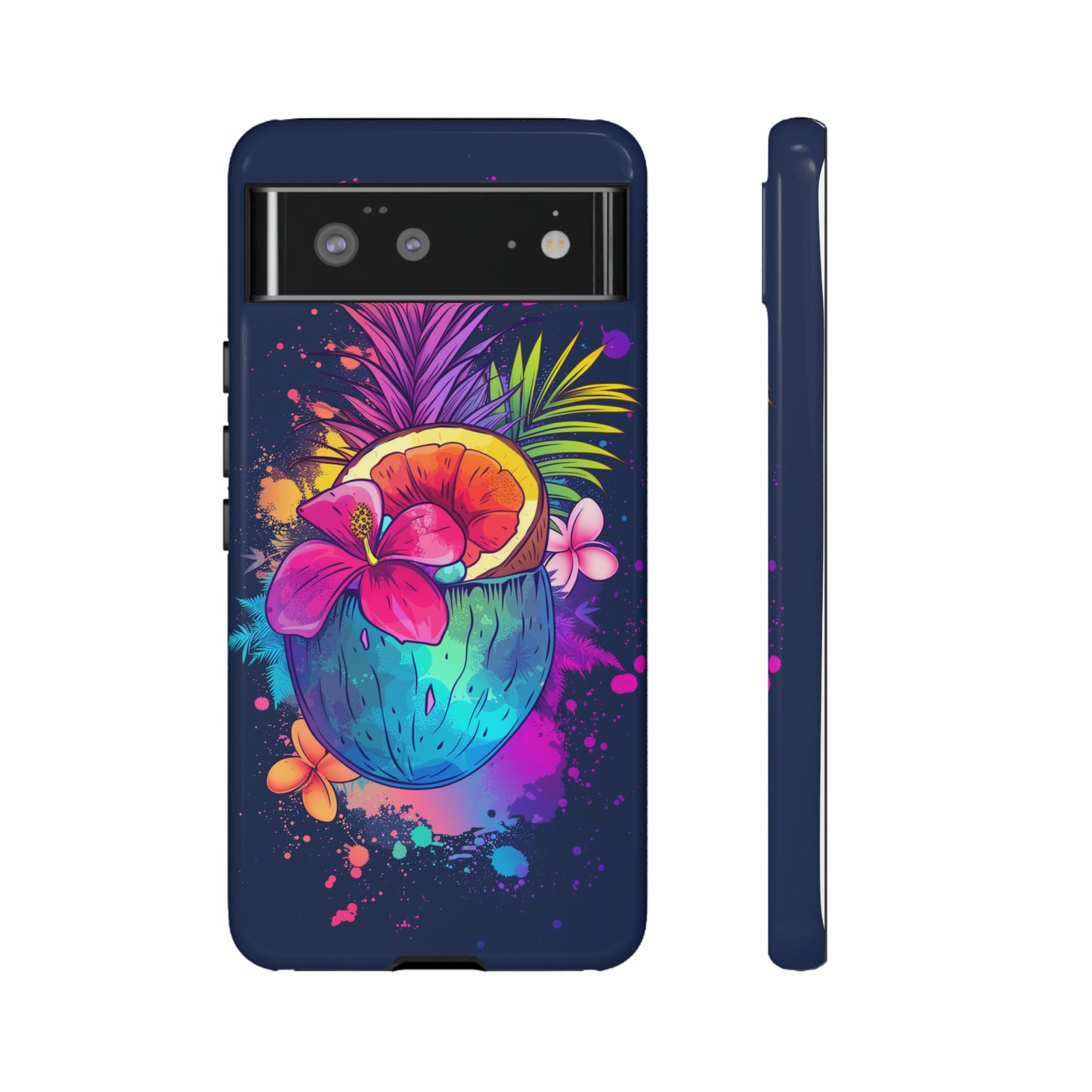Coconut Dark Colorful Hawaiian Tropical Phone Case, Island Tropics, Wireless Compatible, Protective Cell Phone Case iPhone, Samsung, Pixel