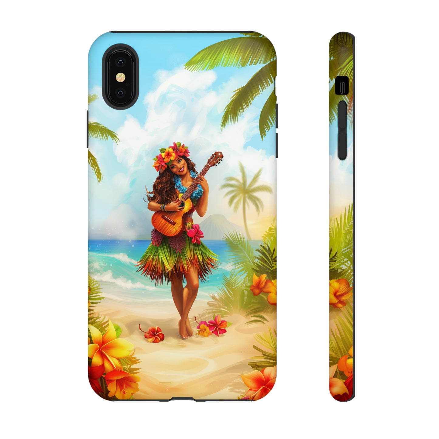 Hula Girl Guitar Hawaiian Phone Case, Tropical, Hibiscus, Wireless Compatible, Protective Cell Phone Case for iPhone, Samsung, Pixel phones