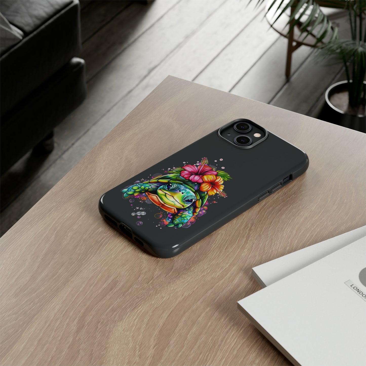 Color Splash Turtle Hawaiian Phone Case, Tropical, Hibiscus, Wireless Compatible, Protective Cell Phone Case for iPhone, Samsung, Pixel