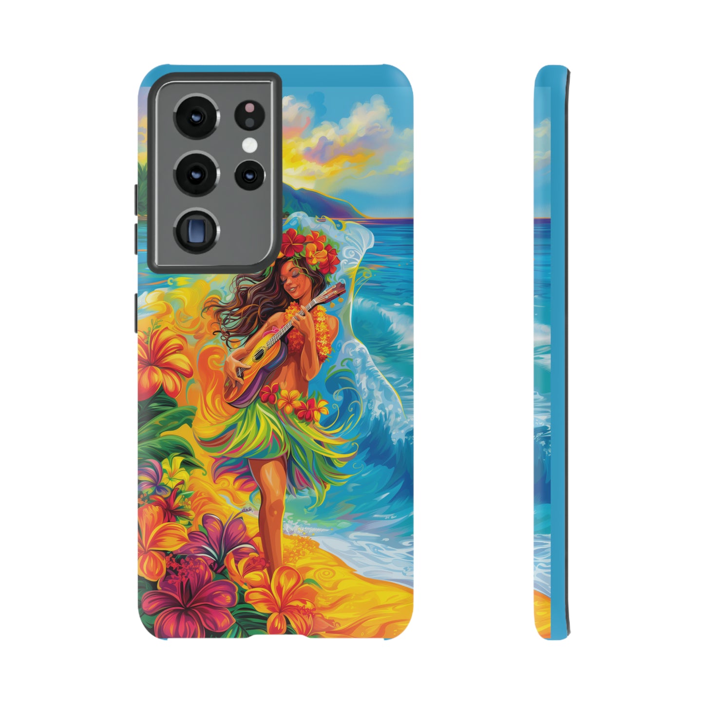 Ukulele Hula Girl Hawaiian Phone Case, Tropical, Hibiscus, Wireless Compatible, Protective Cell Phone Case for iPhone, Samsung, Pixel phones