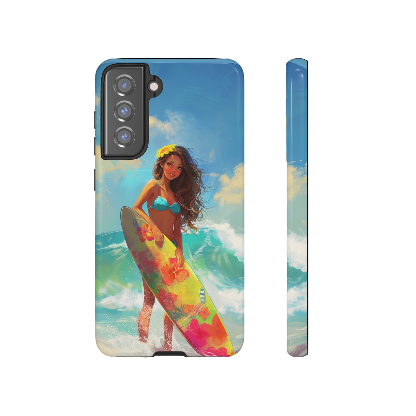 Surfer Girl Hawaiian Phone Case, Tropical, Hibiscus, Wireless Compatible, Protective Cell Phone Case for iPhone, Samsung, Pixel phones