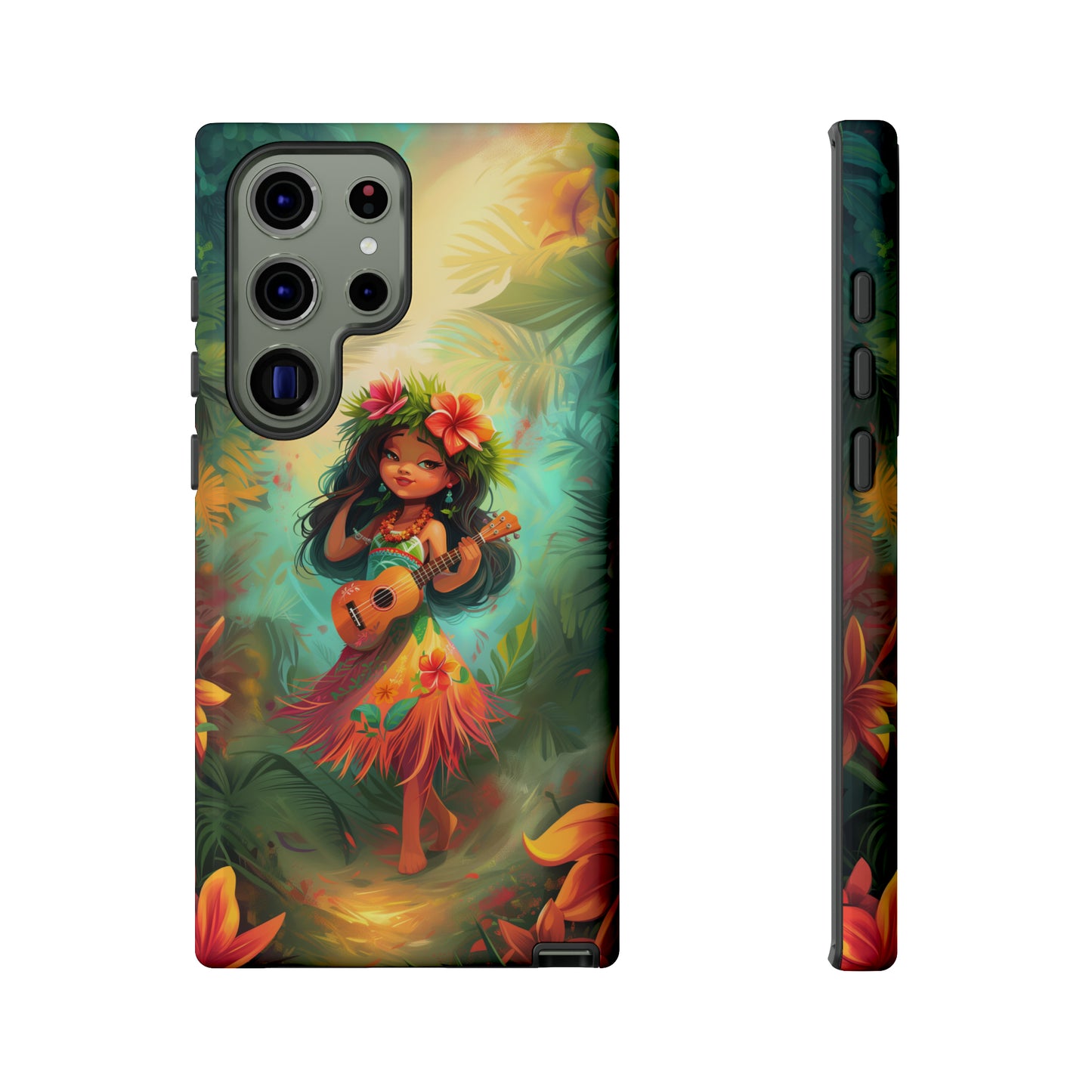 Cute Hula Girl Ukulele Hawaiian Phone Case, Tropical, Hibiscus, Wireless Compatible, Protective Cell Phone Case for iPhone, Samsung, Pixel