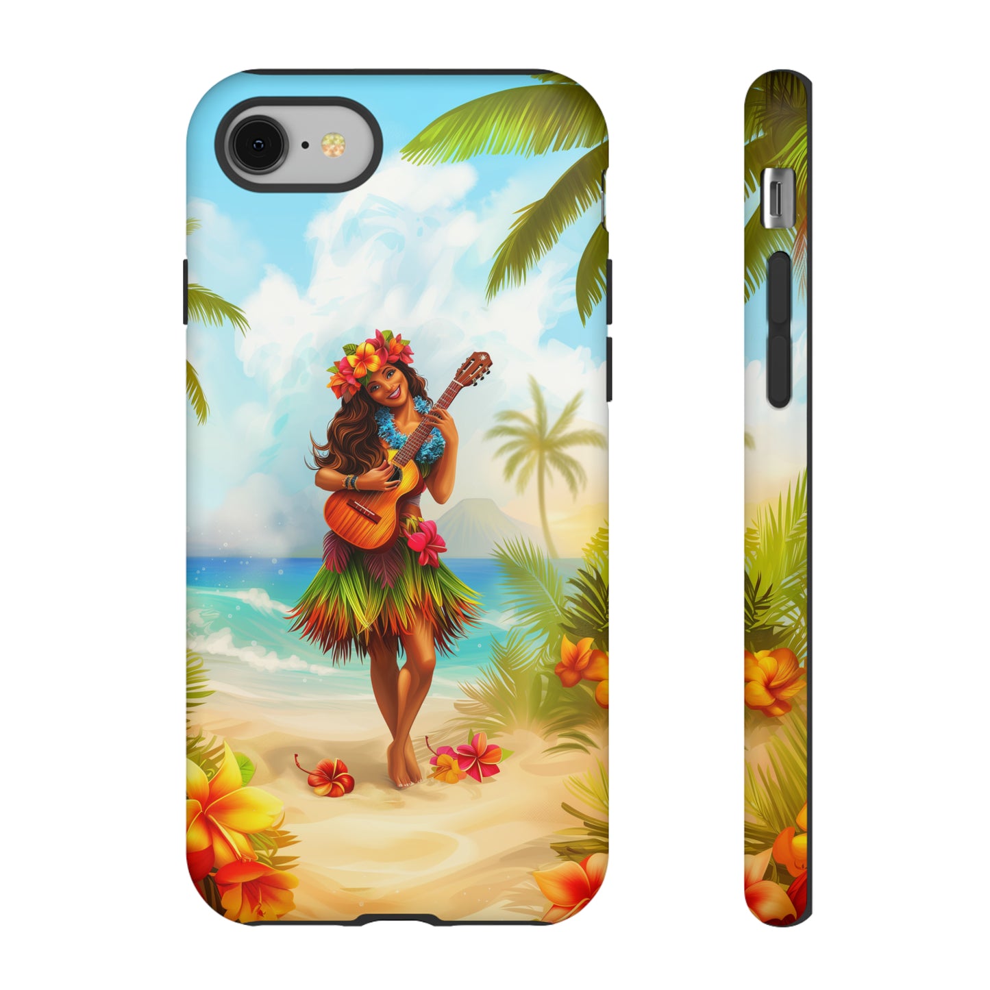 Hula Girl Guitar Hawaiian Phone Case, Tropical, Hibiscus, Wireless Compatible, Protective Cell Phone Case for iPhone, Samsung, Pixel phones