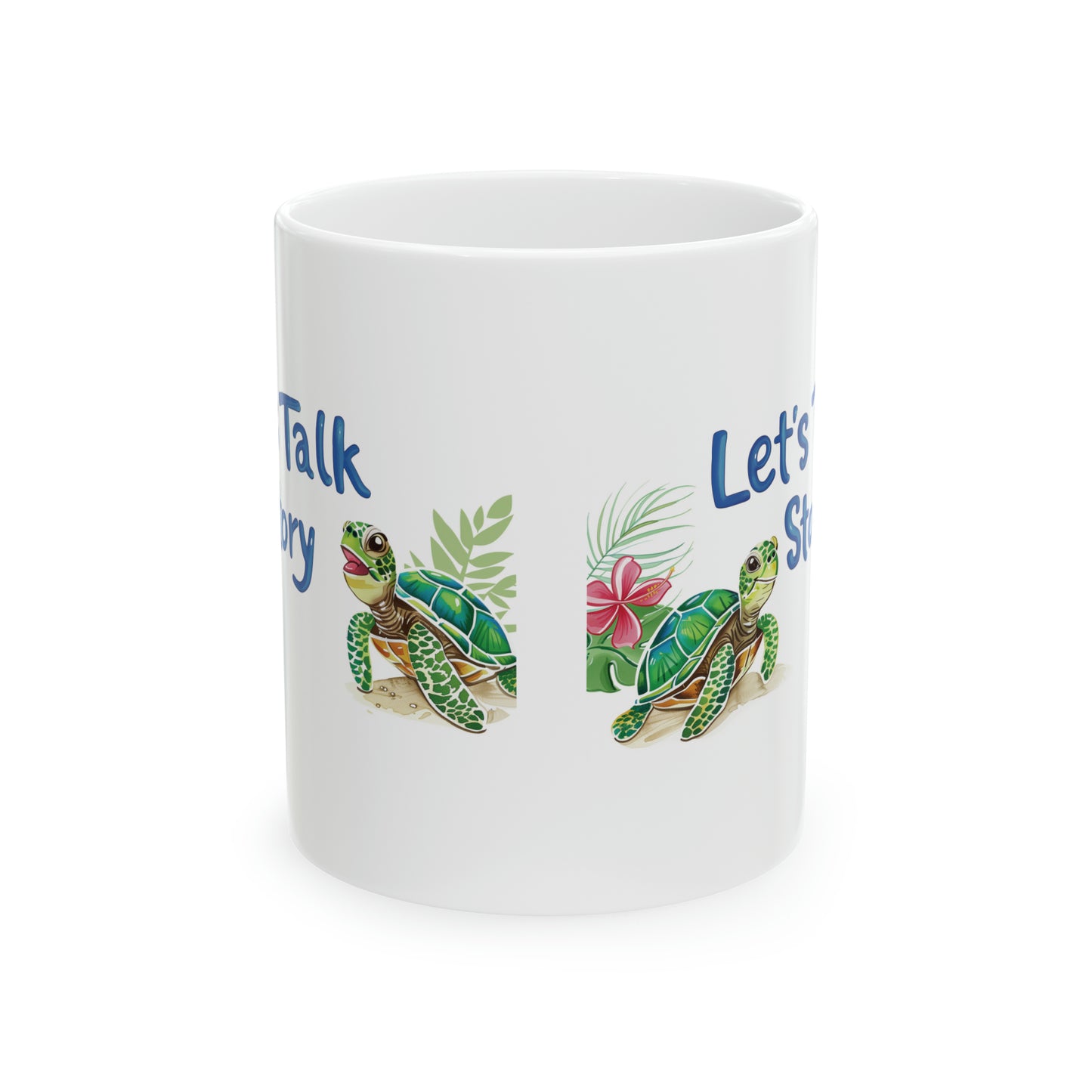 Let's Talk Story Cartoon Turtles Honu Hawaiian Ceramic Mug 11oz, Hawaii Mug, HI Mug, Aloha Mug, 808 Mug, Island Mug, Tropical Coffee Mug