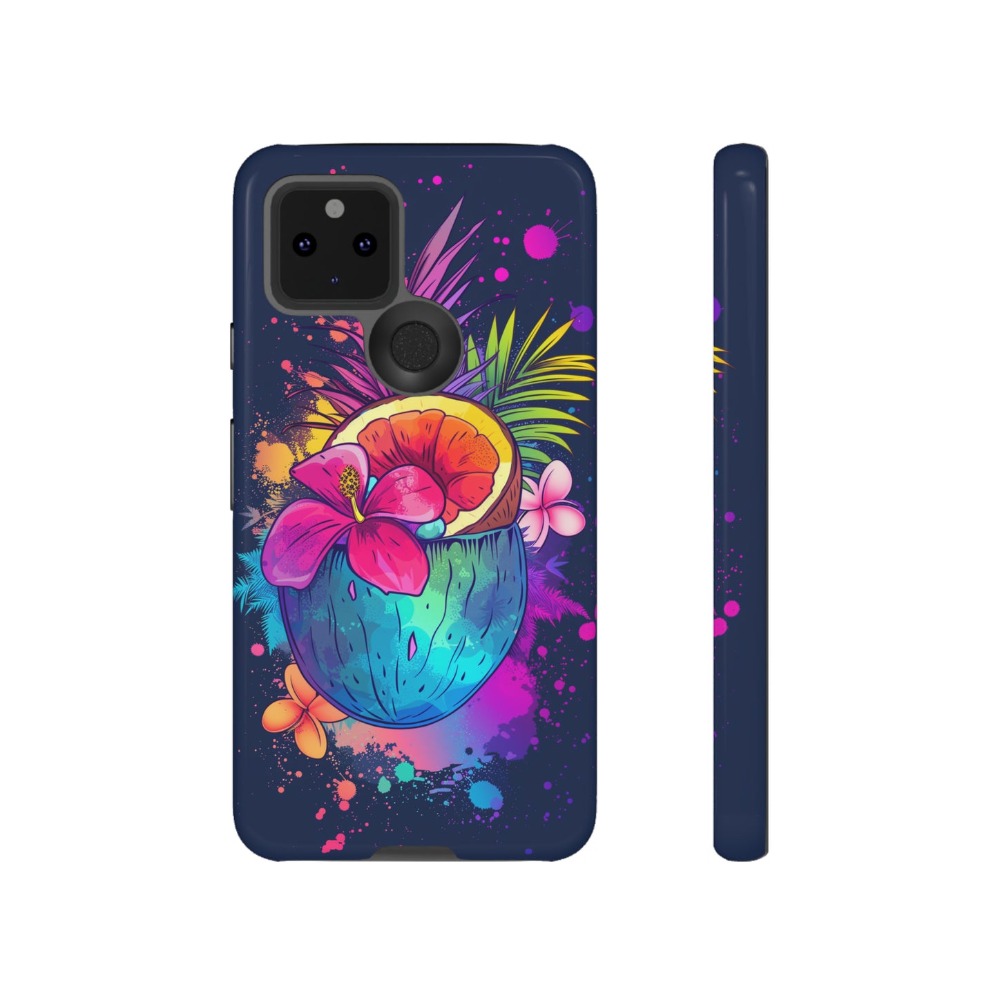 Coconut Dark Colorful Hawaiian Tropical Phone Case, Island Tropics, Wireless Compatible, Protective Cell Phone Case iPhone, Samsung, Pixel