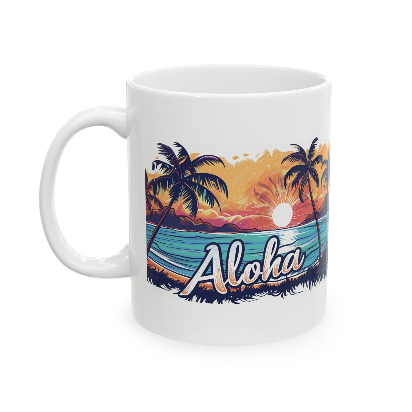 Aloha Sunset Hawaiian Ceramic Mug 11oz, Hawaii Mug, HI Mug, Aloha Mug, 808 Mug, Island Mug, Tropical Mug, Coffee Mug