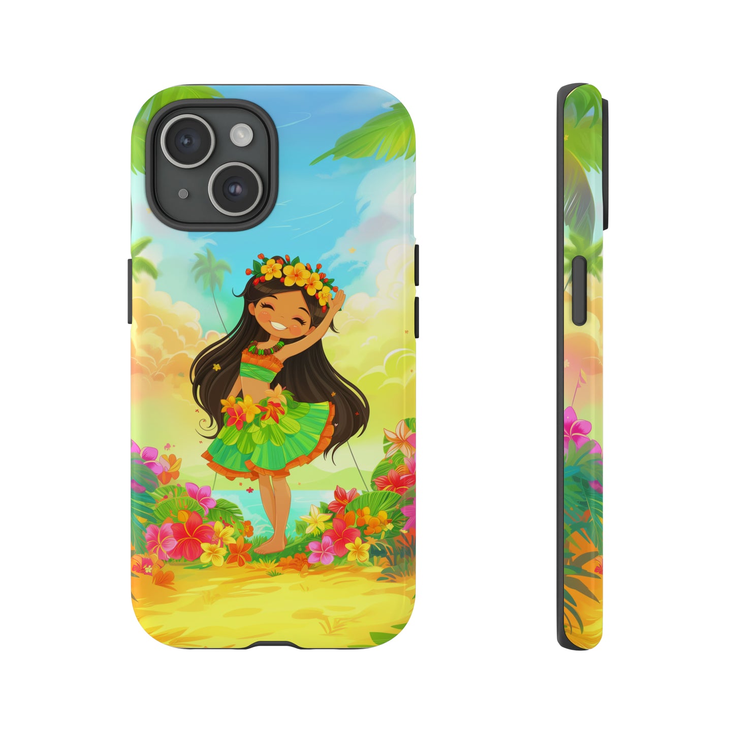 Cute Hula Girl Hawaiian Phone Case, Tropical, Hibiscus, Wireless Compatible, Protective Cell Phone Case for iPhone, Samsung, Pixel phones