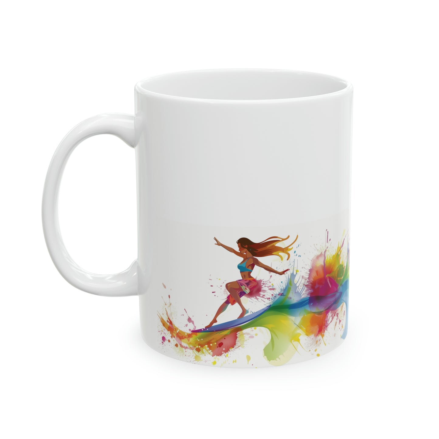 Surfer Girl Wahine Rainbow Colorful Hawaiian Ceramic Mug 11oz, Hawaii Mug, HI Mug, Aloha Mug, 808 Mug, Island Mug, Tropical Mug, Coffee Mug