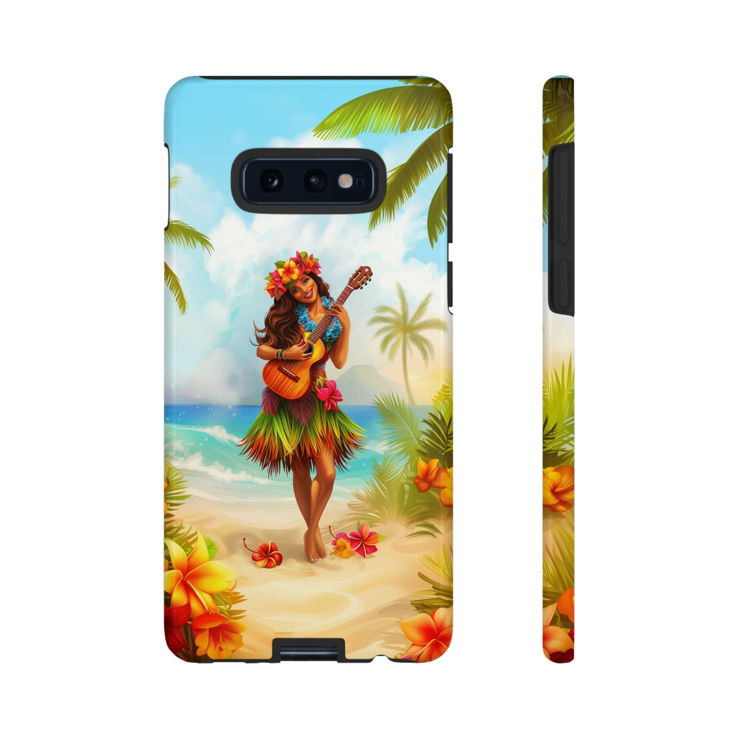 Hula Girl Guitar Hawaiian Phone Case, Tropical, Hibiscus, Wireless Compatible, Protective Cell Phone Case for iPhone, Samsung, Pixel phones