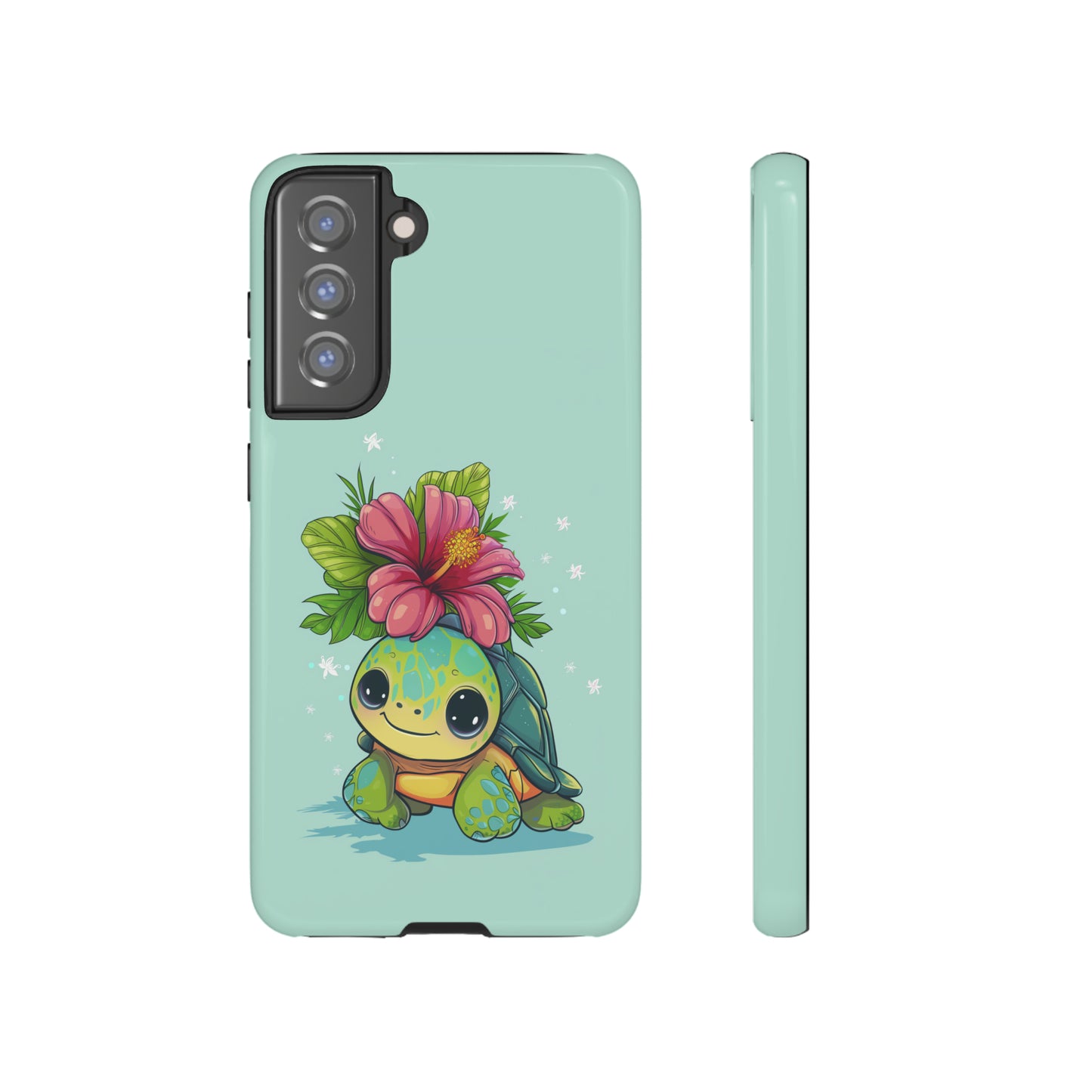 Cute Turtle Hawaiian Phone Case, Tropical, Hibiscus, Wireless Compatible, Protective Cell Phone Case for iPhone, Samsung, Pixel phones