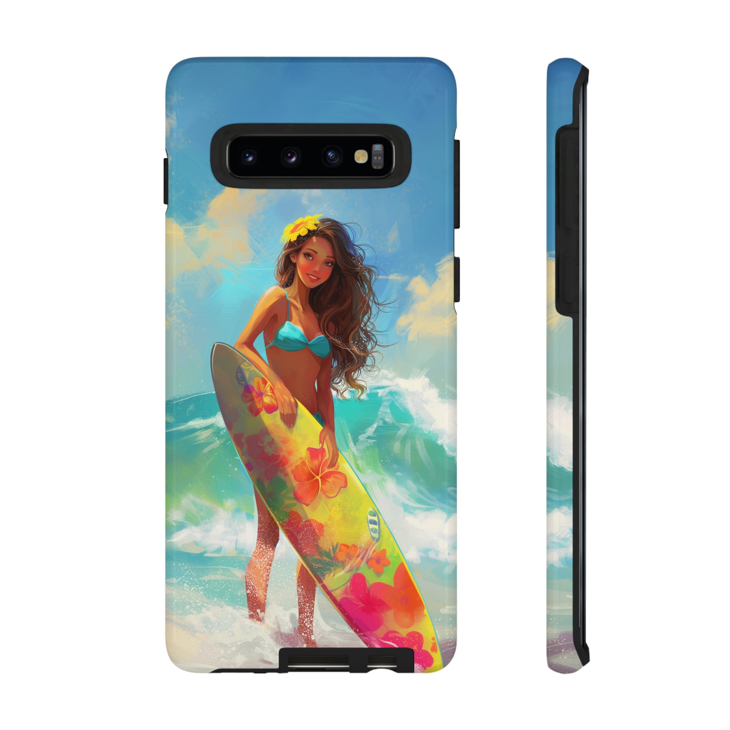 Surfer Girl Hawaiian Phone Case, Tropical, Hibiscus, Wireless Compatible, Protective Cell Phone Case for iPhone, Samsung, Pixel phones