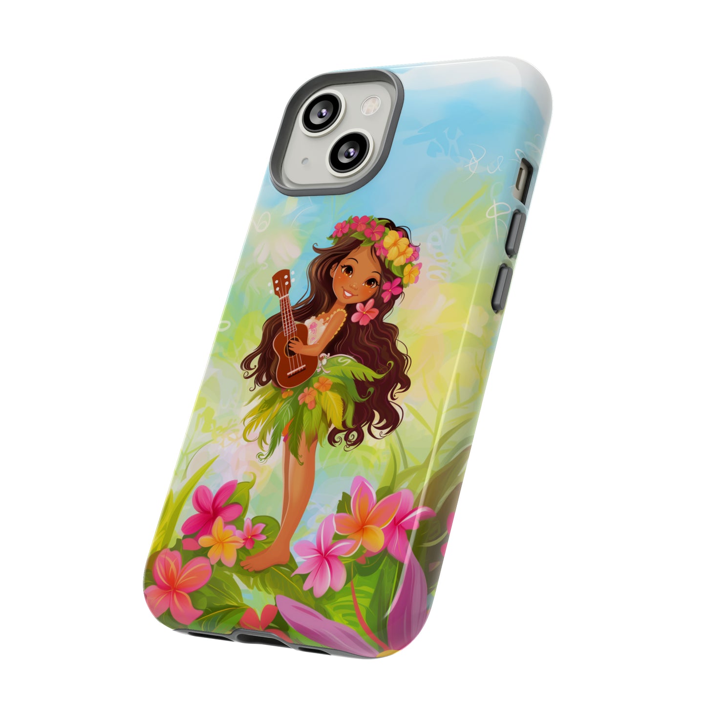 Cute Hula Girl Hawaiian Phone Case, Tropical, Hibiscus, Wireless Compatible, Protective Cell Phone Case for iPhone, Samsung, Pixel phones
