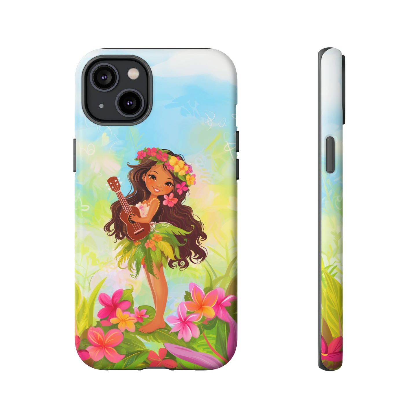 Cute Hula Girl Hawaiian Phone Case, Tropical, Hibiscus, Wireless Compatible, Protective Cell Phone Case for iPhone, Samsung, Pixel phones