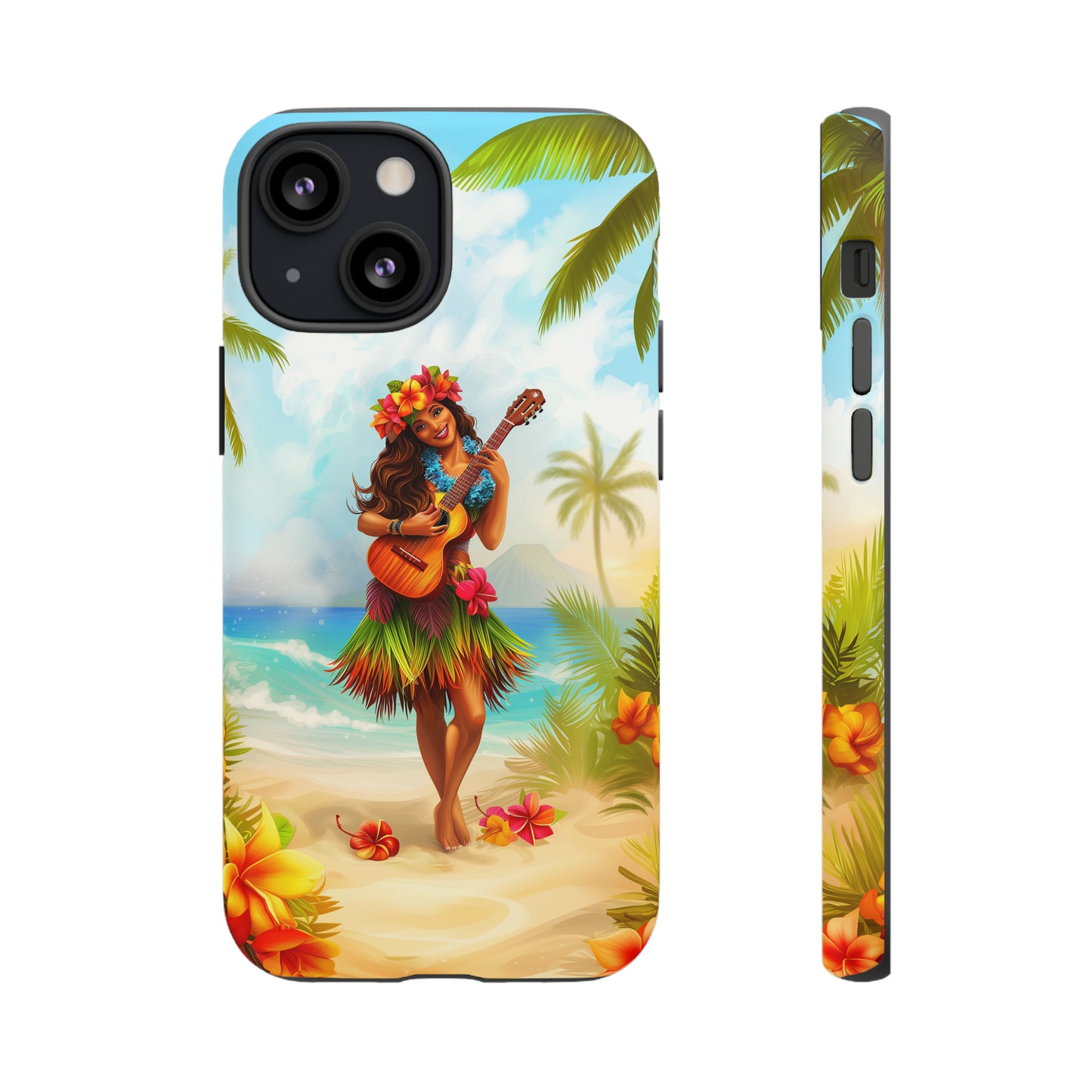 Hula Girl Guitar Hawaiian Phone Case, Tropical, Hibiscus, Wireless Compatible, Protective Cell Phone Case for iPhone, Samsung, Pixel phones