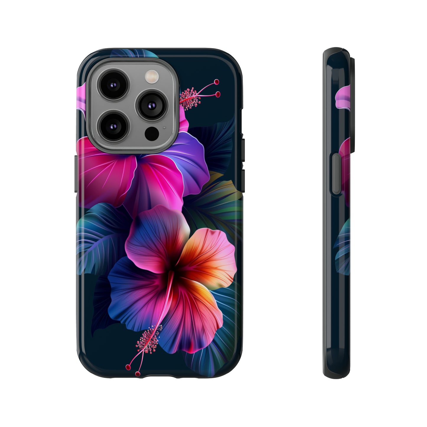 Hibiscus Neon Dark Hawaiian Tropical Phone Case, 808, Island Tropics, Wireless Compatible, Protective Cell Phone Case iPhone, Samsung, Pixel
