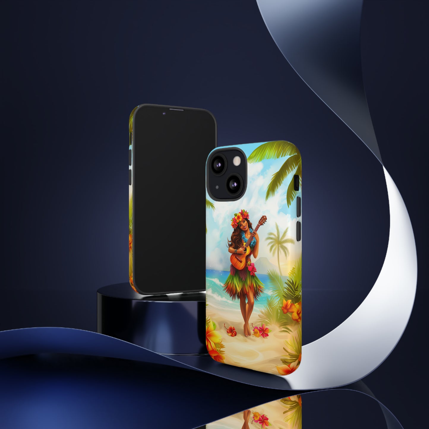Hula Girl Guitar Hawaiian Phone Case, Tropical, Hibiscus, Wireless Compatible, Protective Cell Phone Case for iPhone, Samsung, Pixel phones