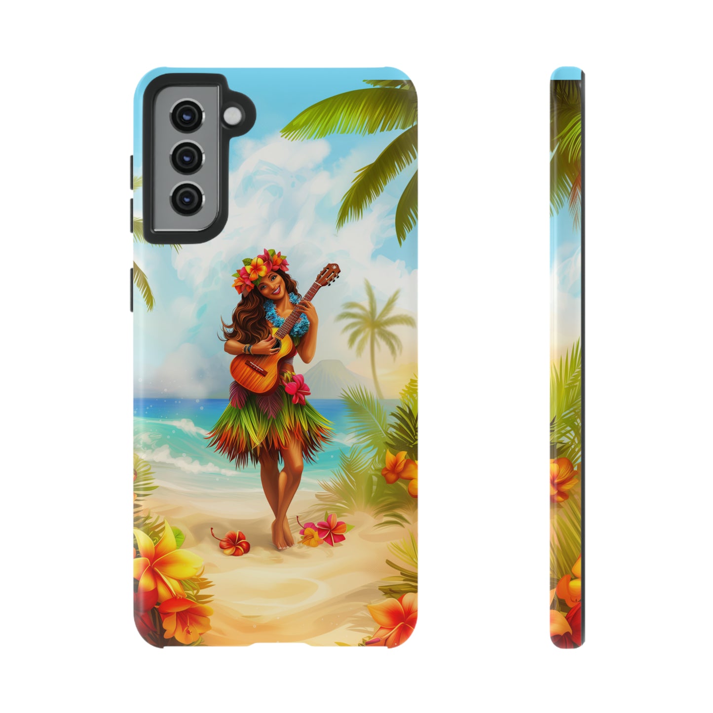 Hula Girl Guitar Hawaiian Phone Case, Tropical, Hibiscus, Wireless Compatible, Protective Cell Phone Case for iPhone, Samsung, Pixel phones