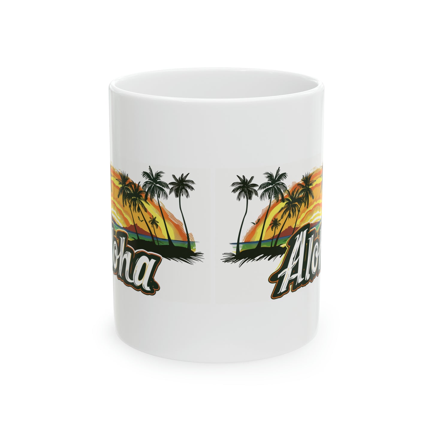 Aloha Sunset Wood Hawaiian Ceramic Mug 11oz, Hawaii Mug, HI Mug, Aloha Mug, 808 Mug, Island Mug, Tropical Mug, Coffee Mug