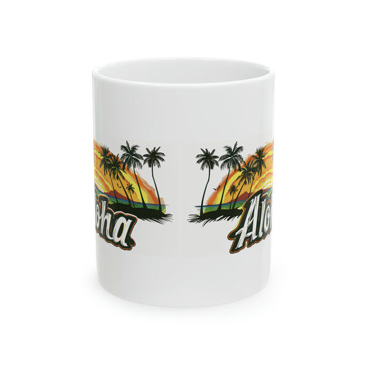 Aloha Sunset Wood Hawaiian Ceramic Mug 11oz, Hawaii Mug, HI Mug, Aloha Mug, 808 Mug, Island Mug, Tropical Mug, Coffee Mug