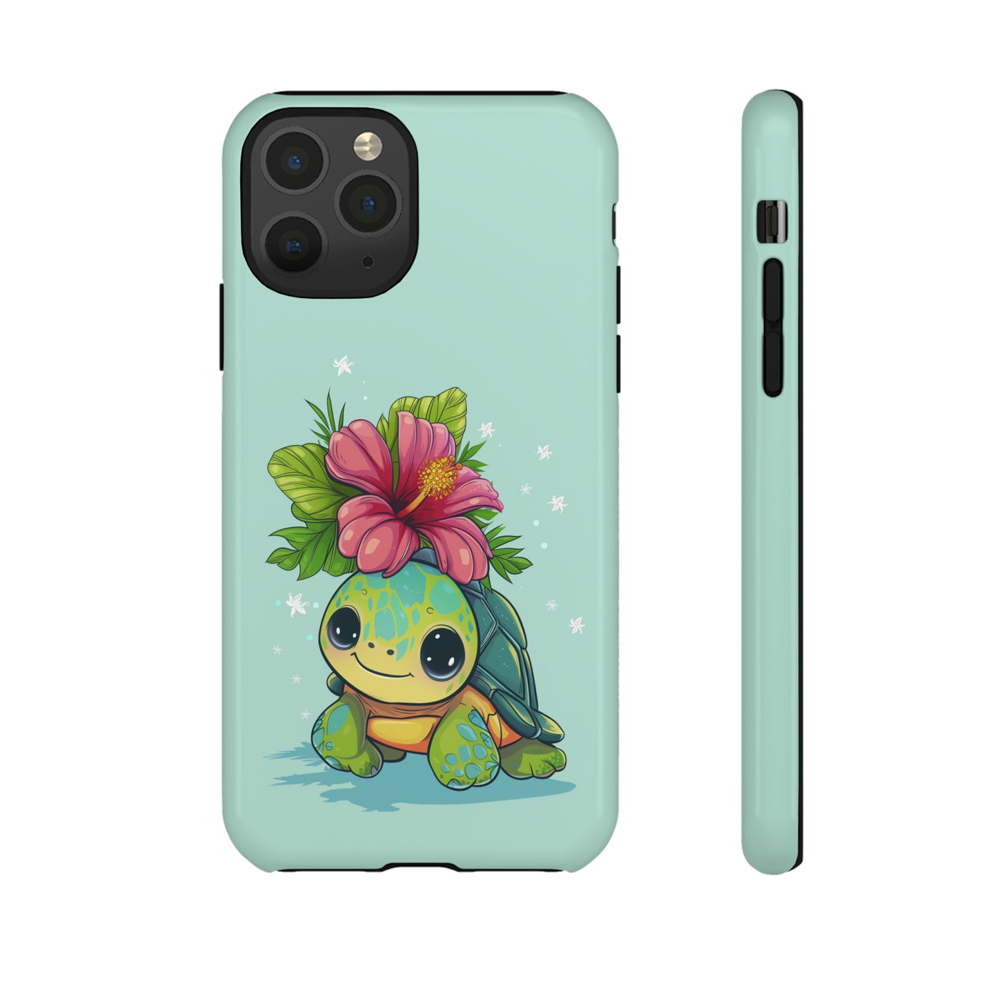 Cute Turtle Hawaiian Phone Case, Tropical, Hibiscus, Wireless Compatible, Protective Cell Phone Case for iPhone, Samsung, Pixel phones