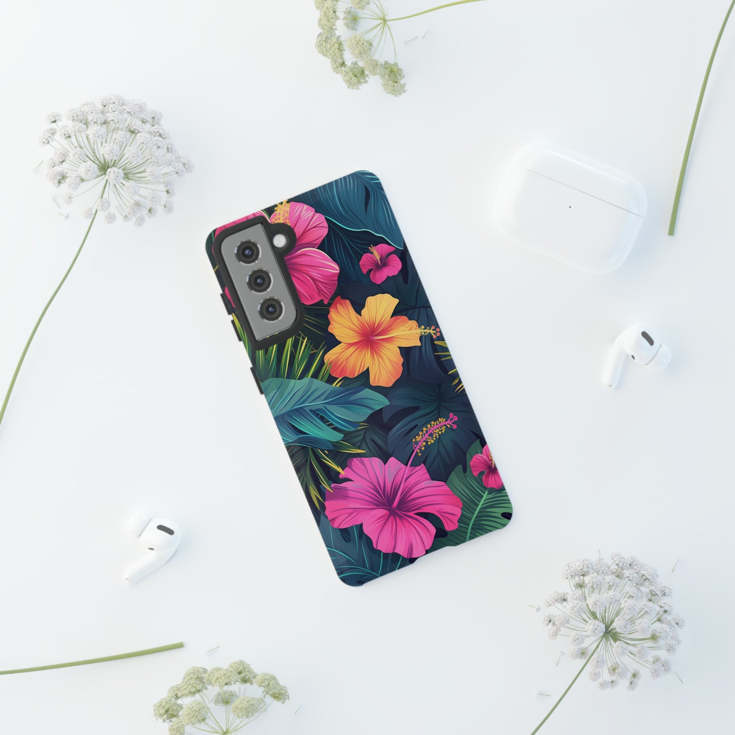 Hibiscus Dark Hawaiian Tropical Phone Case, 808, Island Tropics, Wireless Compatible, Protective Cell Phone Case iPhone, Samsung, Pixel