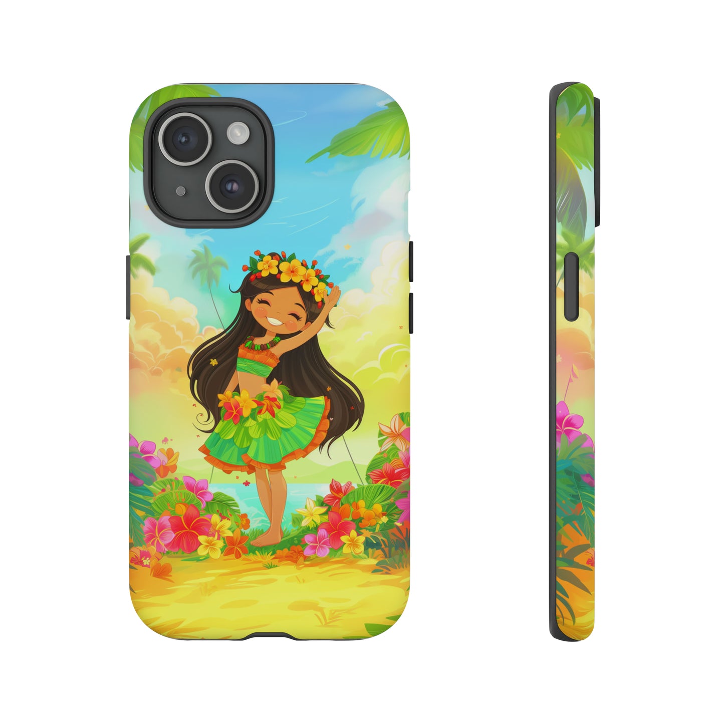 Cute Hula Girl Hawaiian Phone Case, Tropical, Hibiscus, Wireless Compatible, Protective Cell Phone Case for iPhone, Samsung, Pixel phones