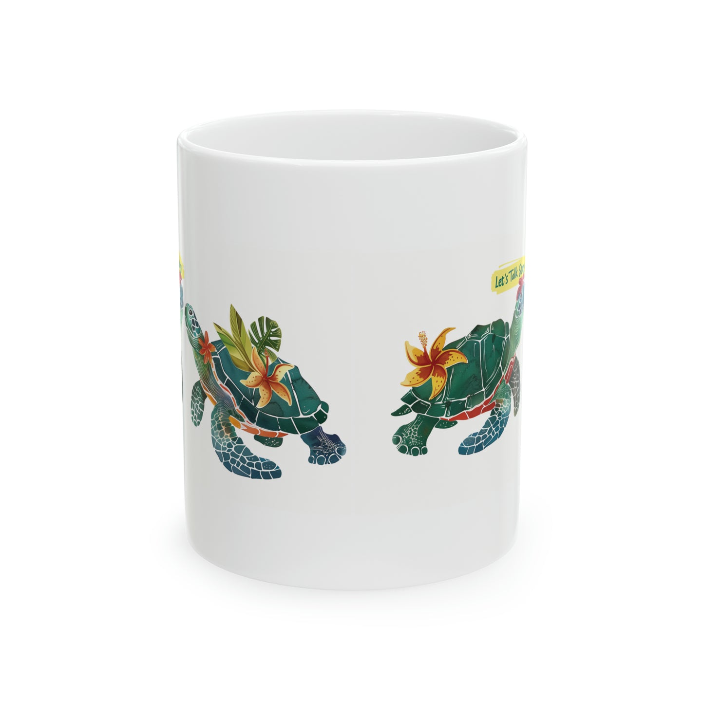 Let's Talk Story Turtles Honu Hibiscus Hawaiian Ceramic Mug 11oz, Hawaii Mug, HI Mug, Aloha Mug, 808 Mug, Island Mug, Tropical Coffee Mug