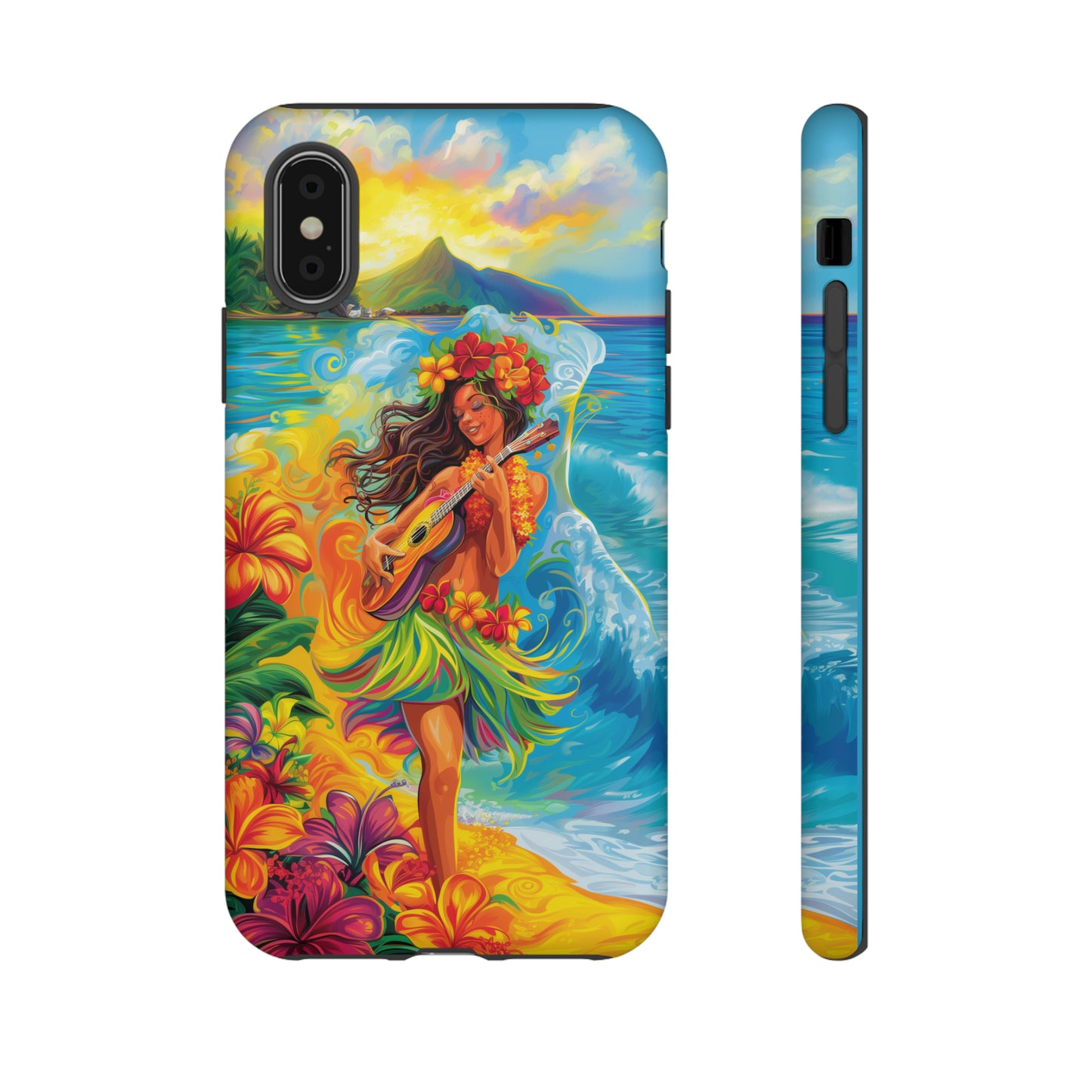 Ukulele Hula Girl Hawaiian Phone Case, Tropical, Hibiscus, Wireless Compatible, Protective Cell Phone Case for iPhone, Samsung, Pixel phones