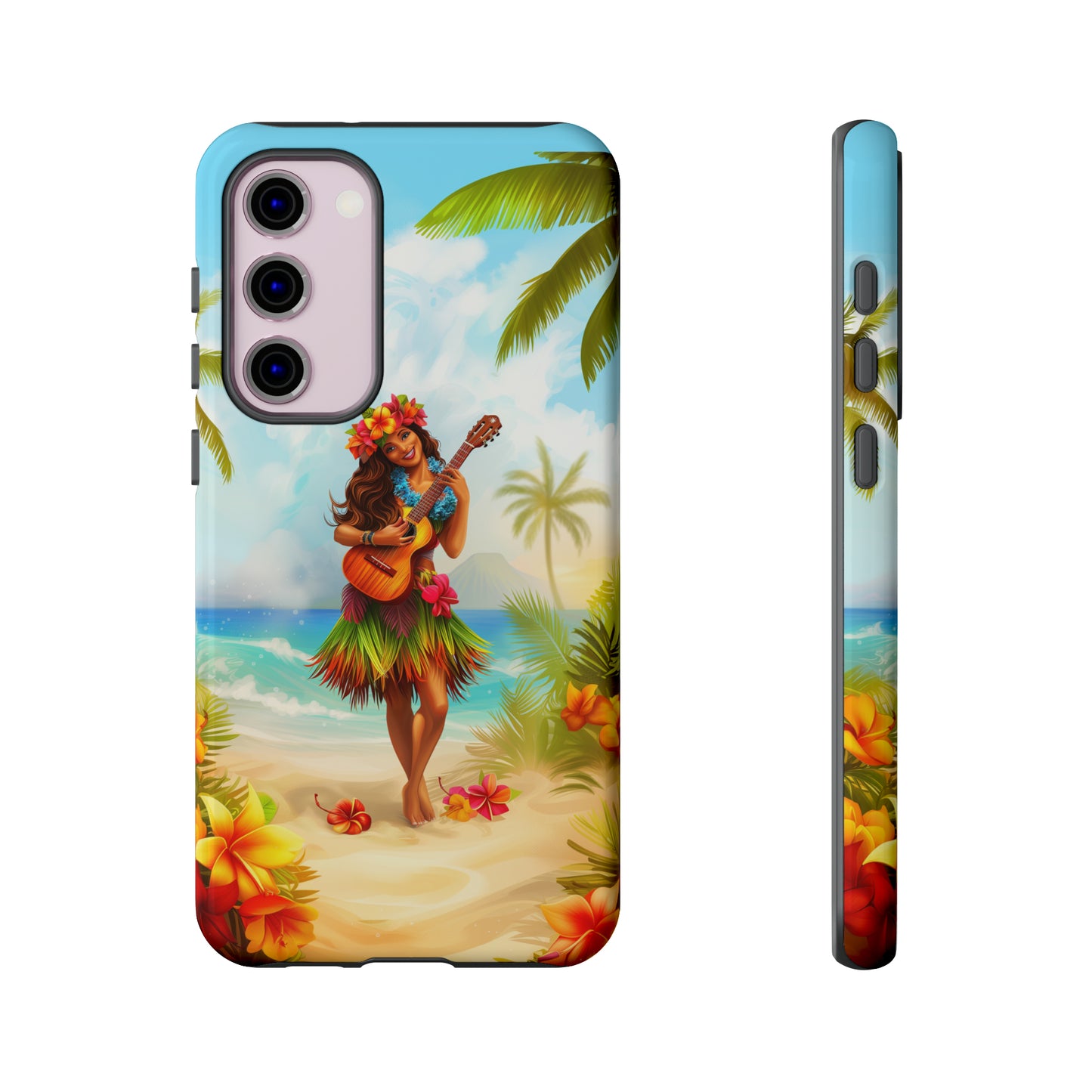 Hula Girl Guitar Hawaiian Phone Case, Tropical, Hibiscus, Wireless Compatible, Protective Cell Phone Case for iPhone, Samsung, Pixel phones