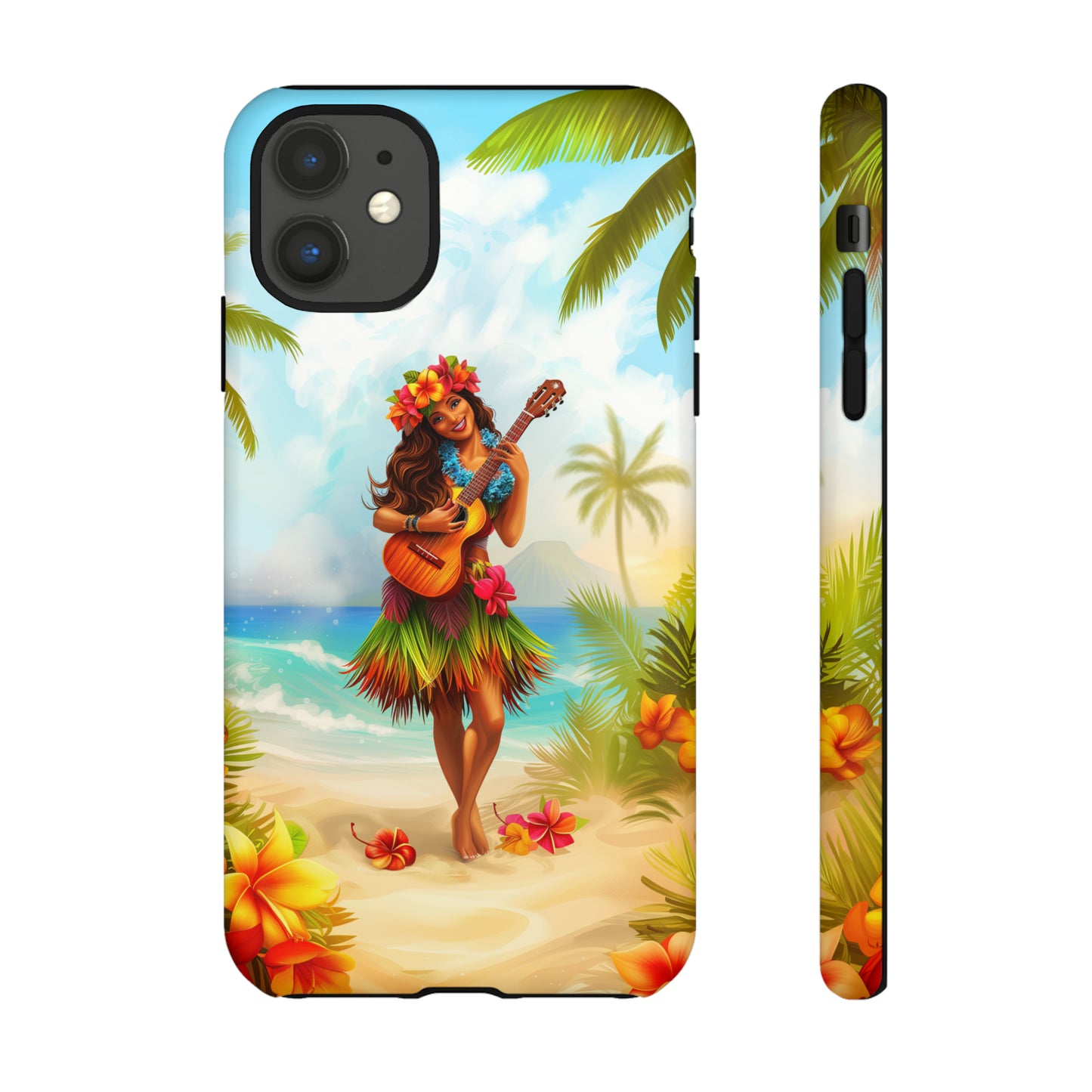 Hula Girl Guitar Hawaiian Phone Case, Tropical, Hibiscus, Wireless Compatible, Protective Cell Phone Case for iPhone, Samsung, Pixel phones