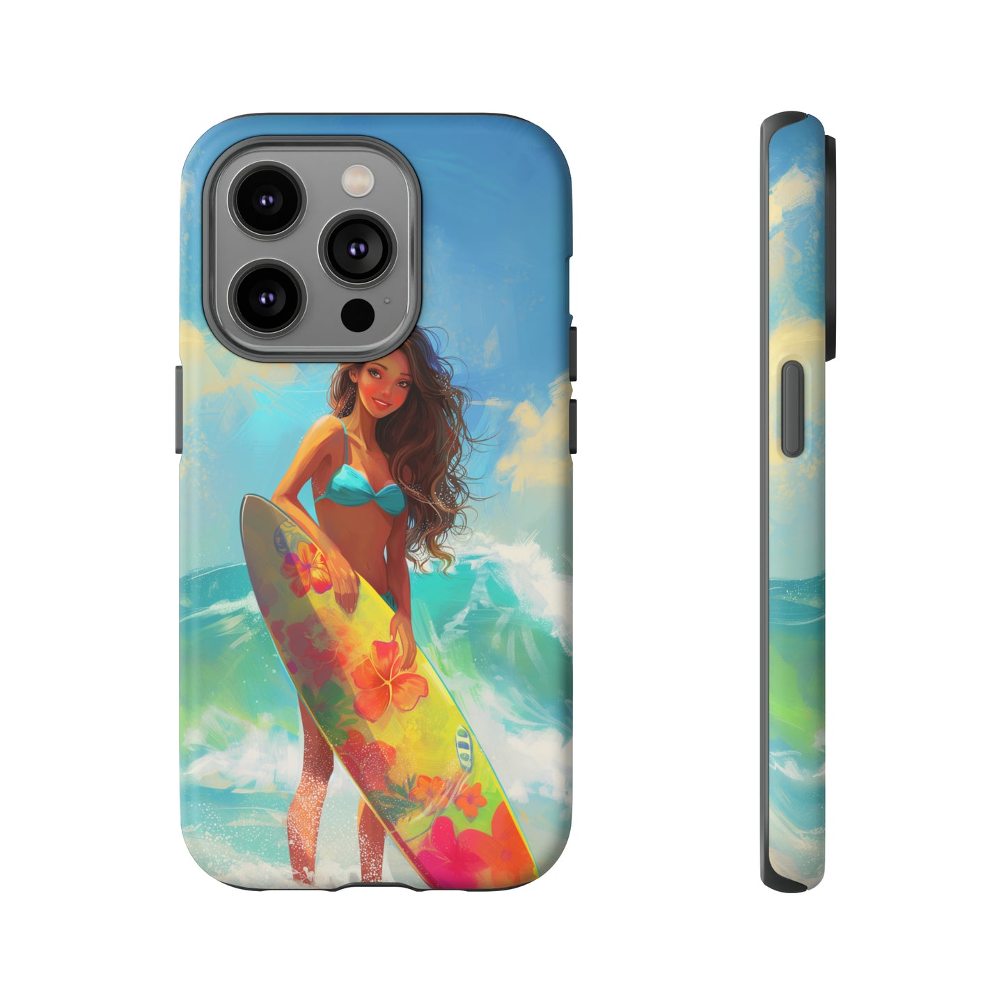 Surfer Girl Hawaiian Phone Case, Tropical, Hibiscus, Wireless Compatible, Protective Cell Phone Case for iPhone, Samsung, Pixel phones