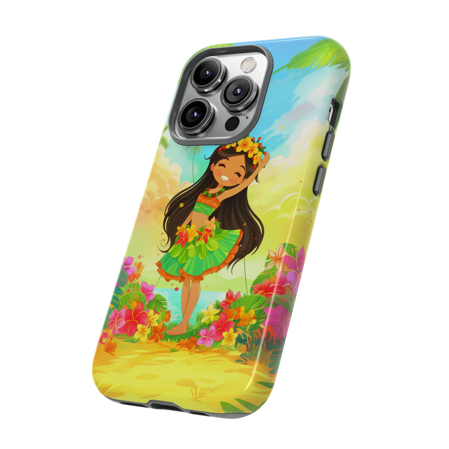 Cute Hula Girl Hawaiian Phone Case, Tropical, Hibiscus, Wireless Compatible, Protective Cell Phone Case for iPhone, Samsung, Pixel phones
