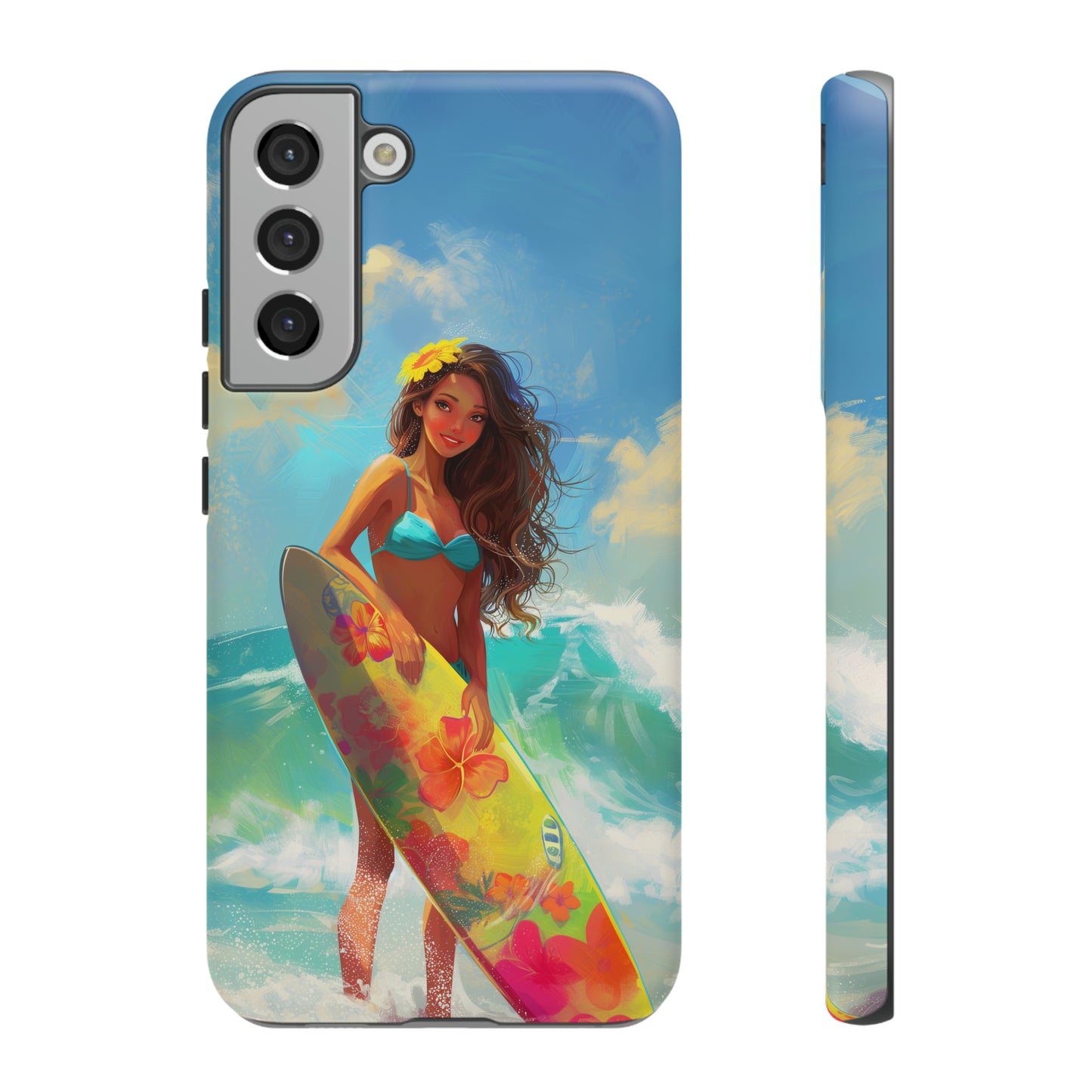 Surfer Girl Hawaiian Phone Case, Tropical, Hibiscus, Wireless Compatible, Protective Cell Phone Case for iPhone, Samsung, Pixel phones