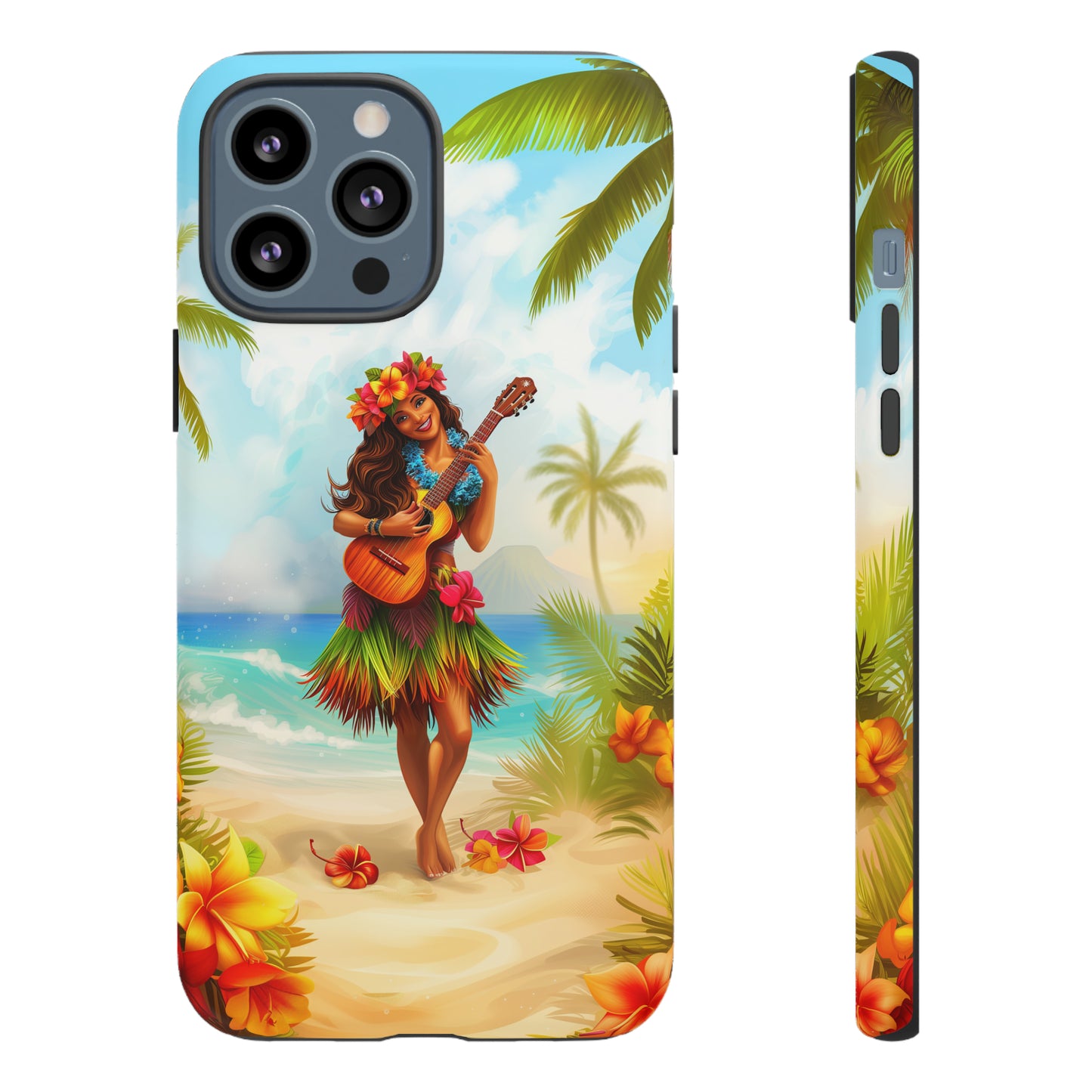 Hula Girl Guitar Hawaiian Phone Case, Tropical, Hibiscus, Wireless Compatible, Protective Cell Phone Case for iPhone, Samsung, Pixel phones