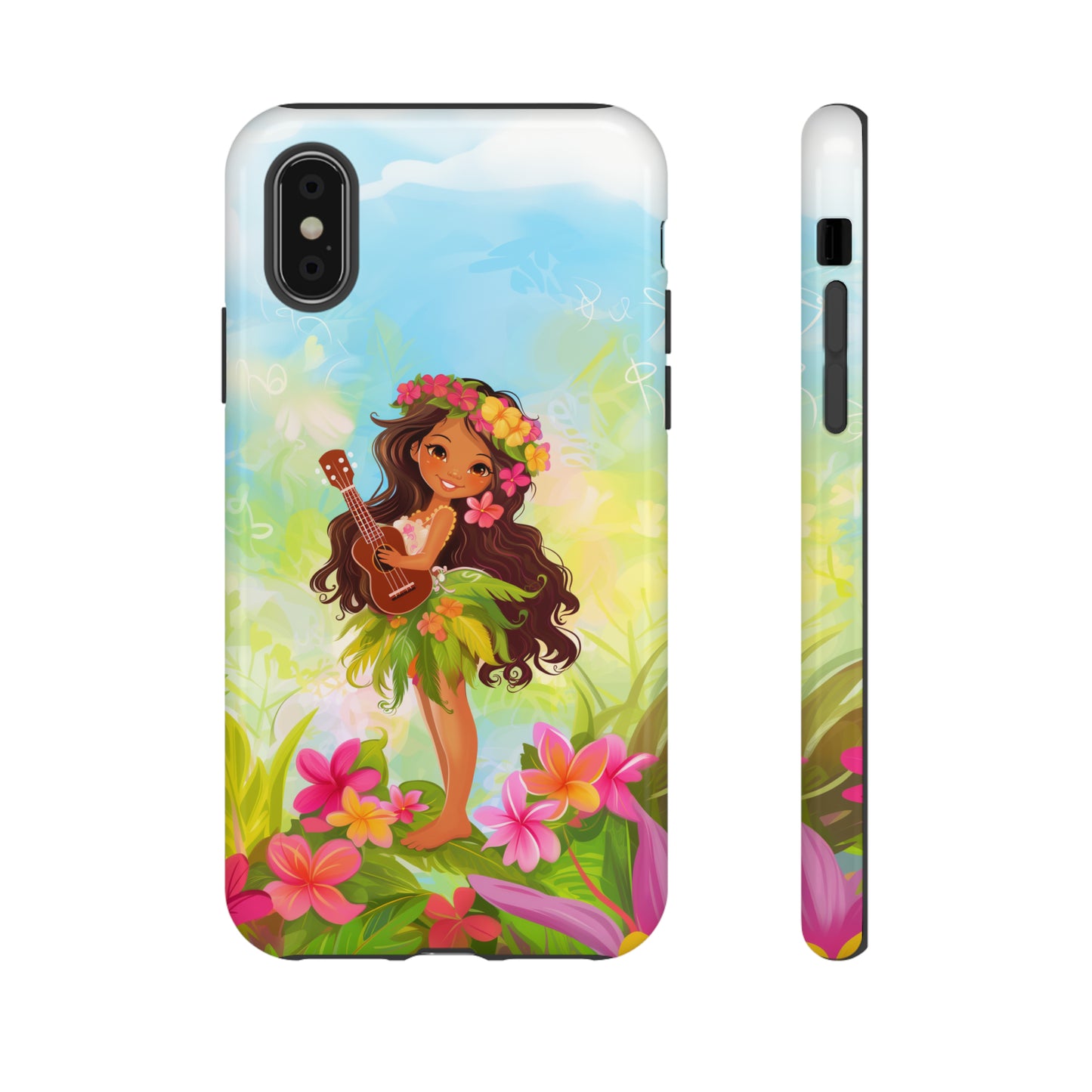 Cute Hula Girl Hawaiian Phone Case, Tropical, Hibiscus, Wireless Compatible, Protective Cell Phone Case for iPhone, Samsung, Pixel phones