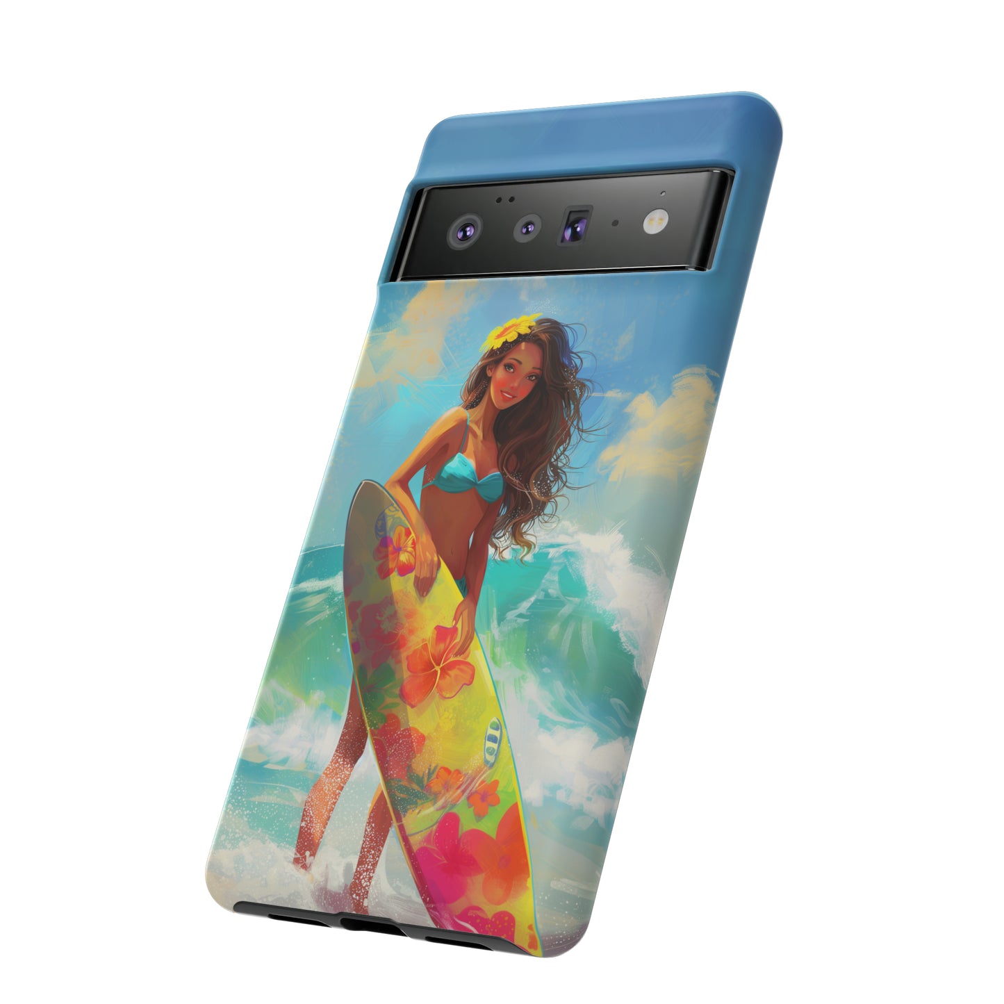 Surfer Girl Hawaiian Phone Case, Tropical, Hibiscus, Wireless Compatible, Protective Cell Phone Case for iPhone, Samsung, Pixel phones