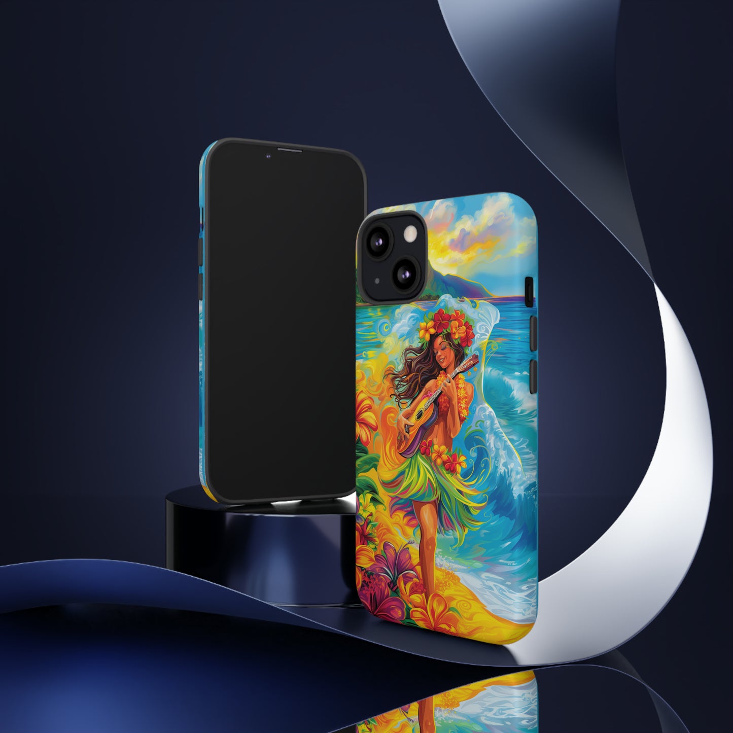 Ukulele Hula Girl Hawaiian Phone Case, Tropical, Hibiscus, Wireless Compatible, Protective Cell Phone Case for iPhone, Samsung, Pixel phones