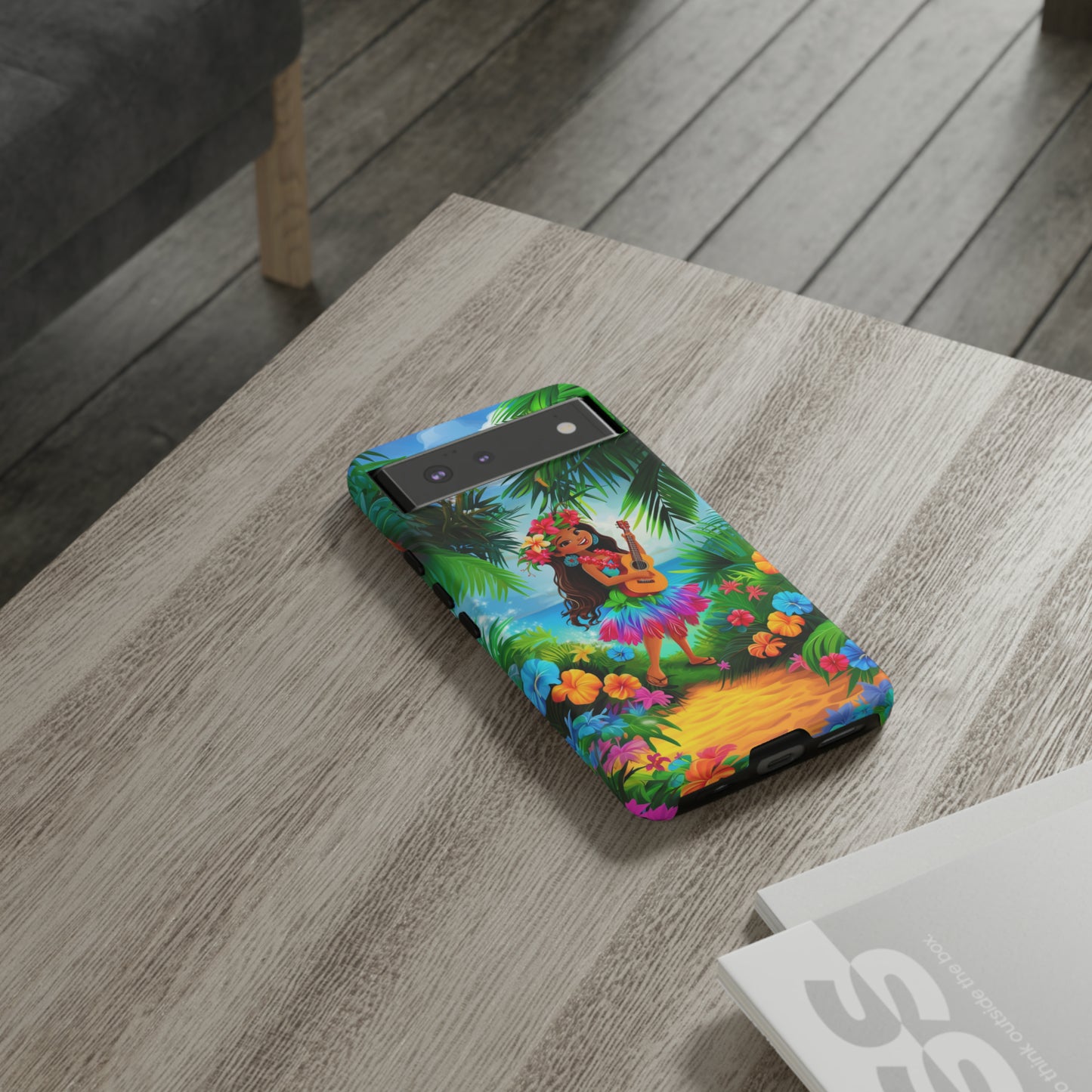 Hula Girl Ukulele Hawaiian Phone Case, Tropical, Hibiscus, Wireless Compatible, Protective Cell Phone Case for iPhone, Samsung, Pixel phones