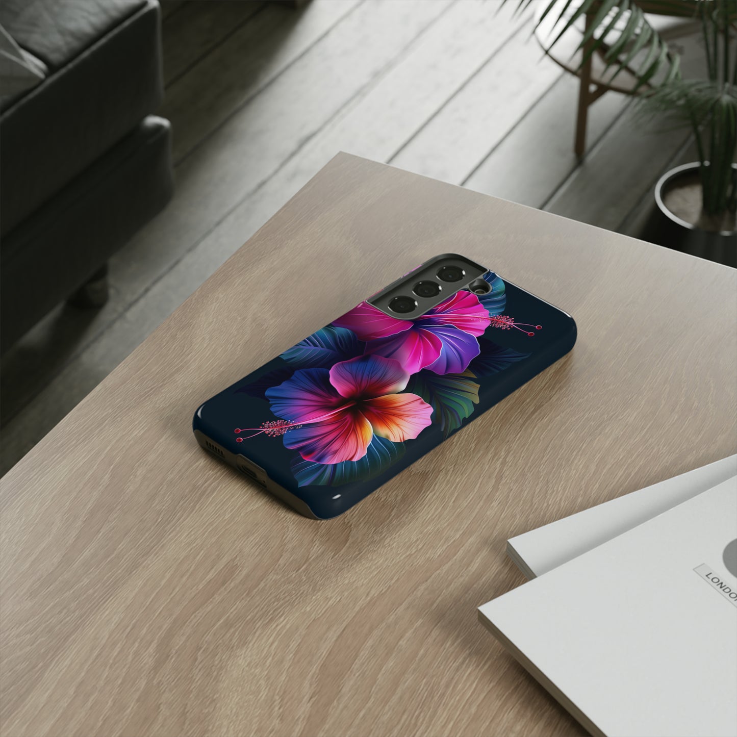 Hibiscus Neon Dark Hawaiian Tropical Phone Case, 808, Island Tropics, Wireless Compatible, Protective Cell Phone Case iPhone, Samsung, Pixel