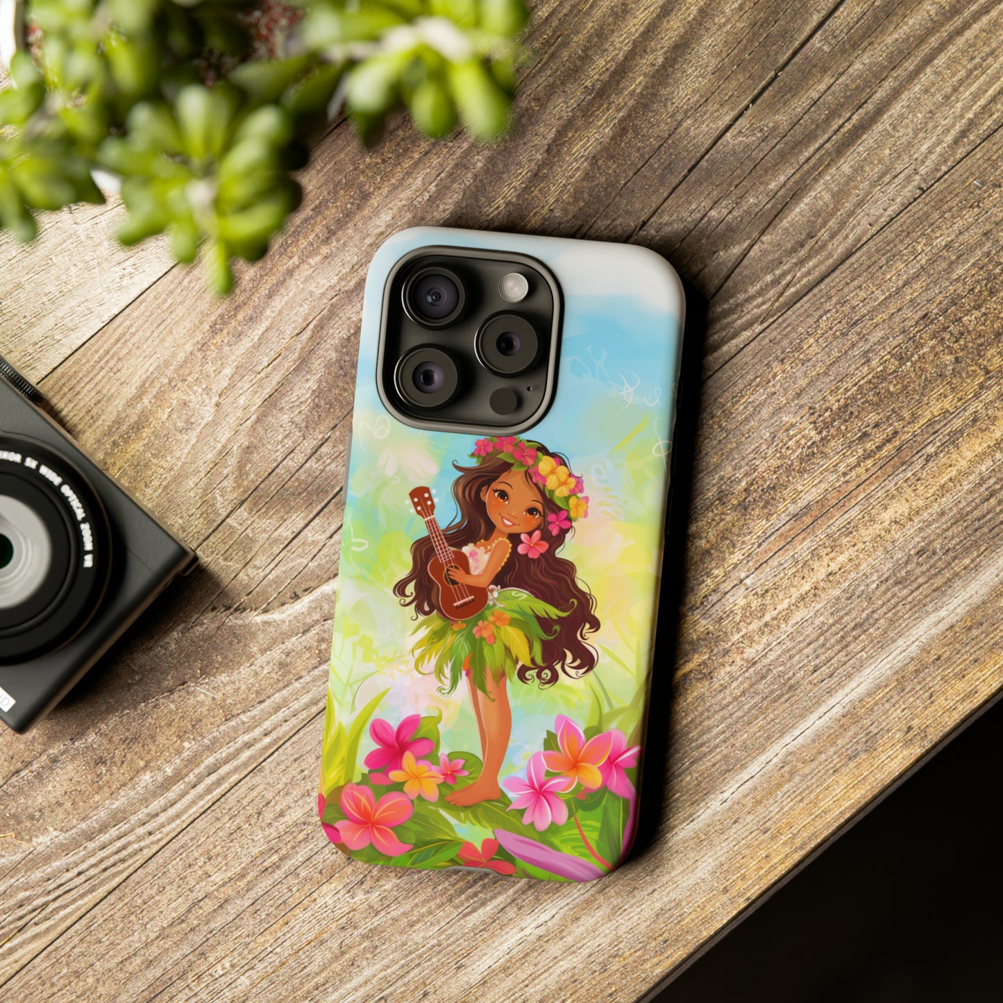 Cute Hula Girl Hawaiian Phone Case, Tropical, Hibiscus, Wireless Compatible, Protective Cell Phone Case for iPhone, Samsung, Pixel phones