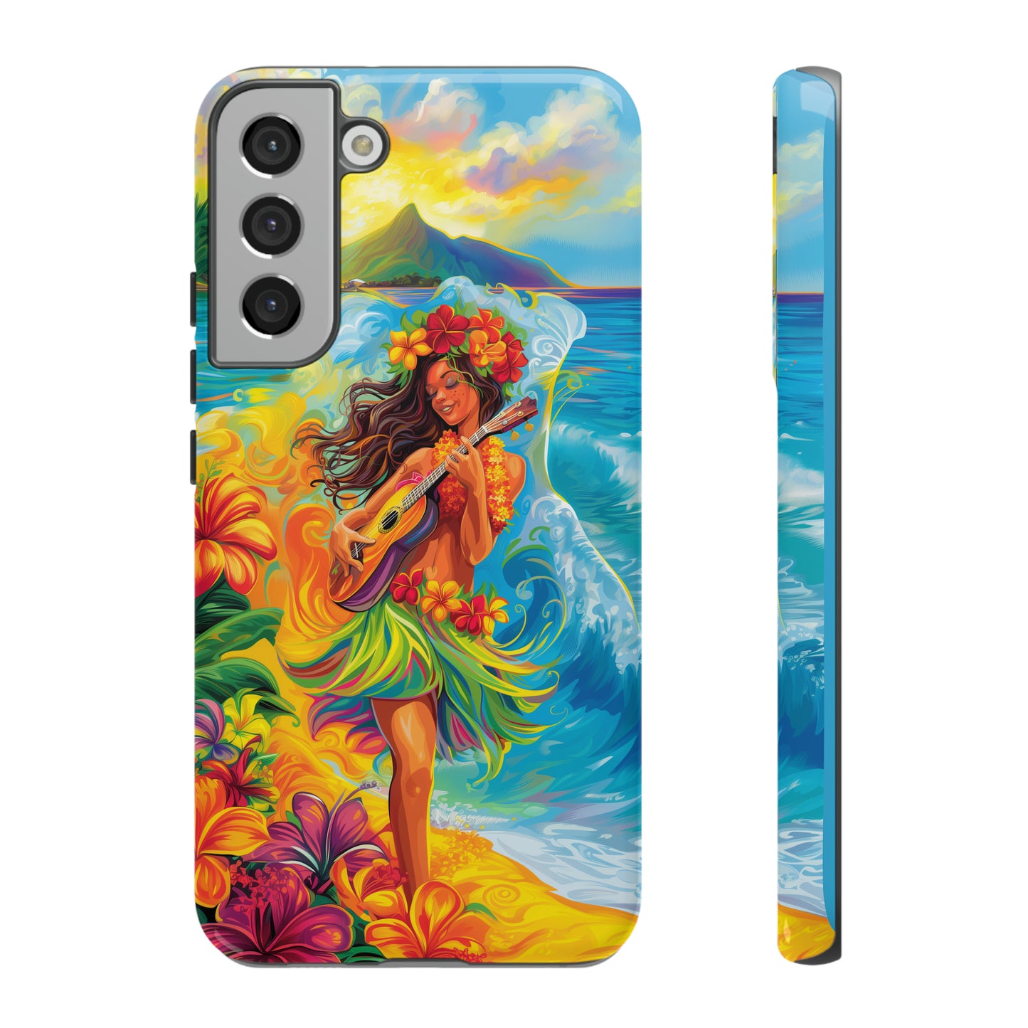 Ukulele Hula Girl Hawaiian Phone Case, Tropical, Hibiscus, Wireless Compatible, Protective Cell Phone Case for iPhone, Samsung, Pixel phones
